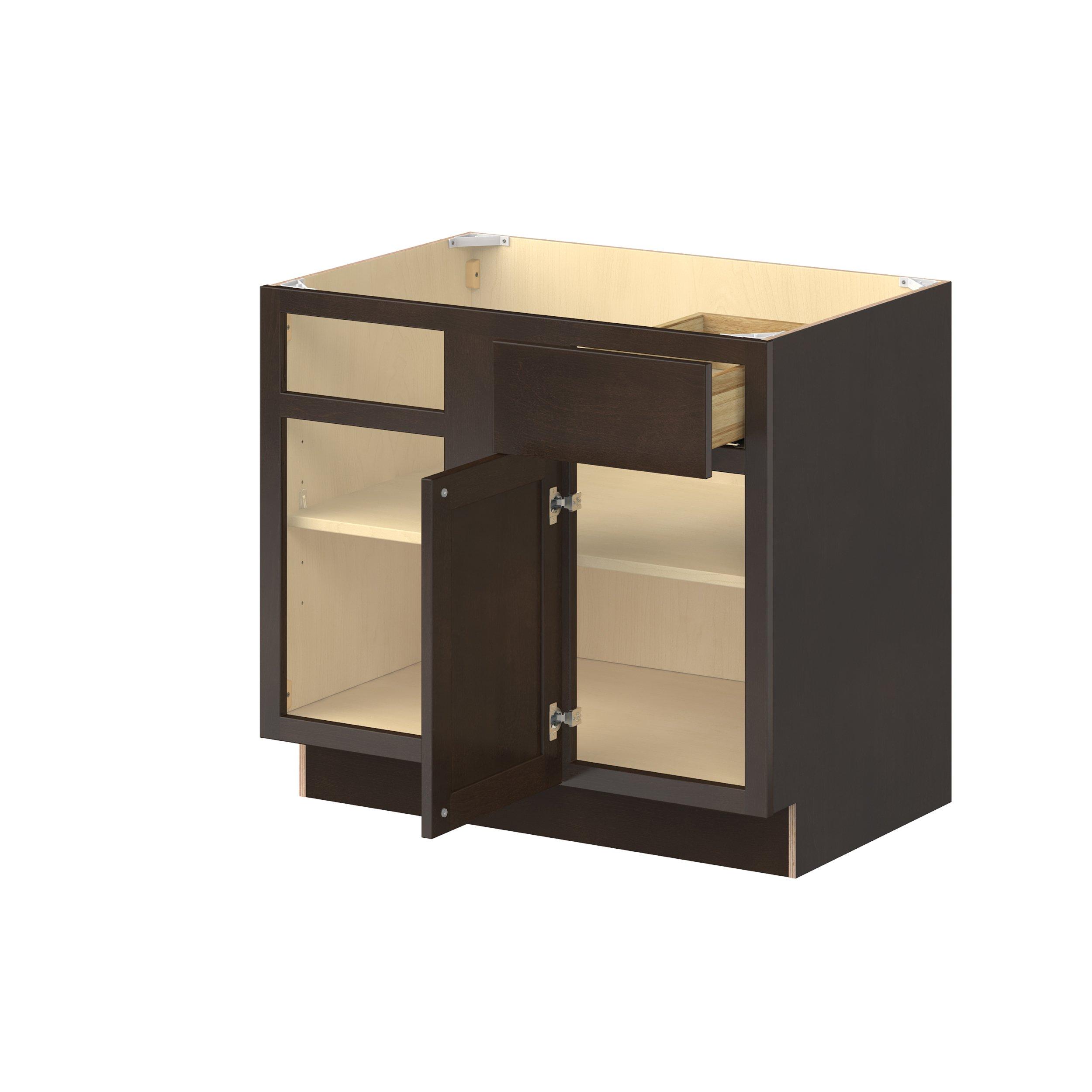 Baxley 36 in. Stained Cocoa Left Blind Corner Base Cabinet - ADA