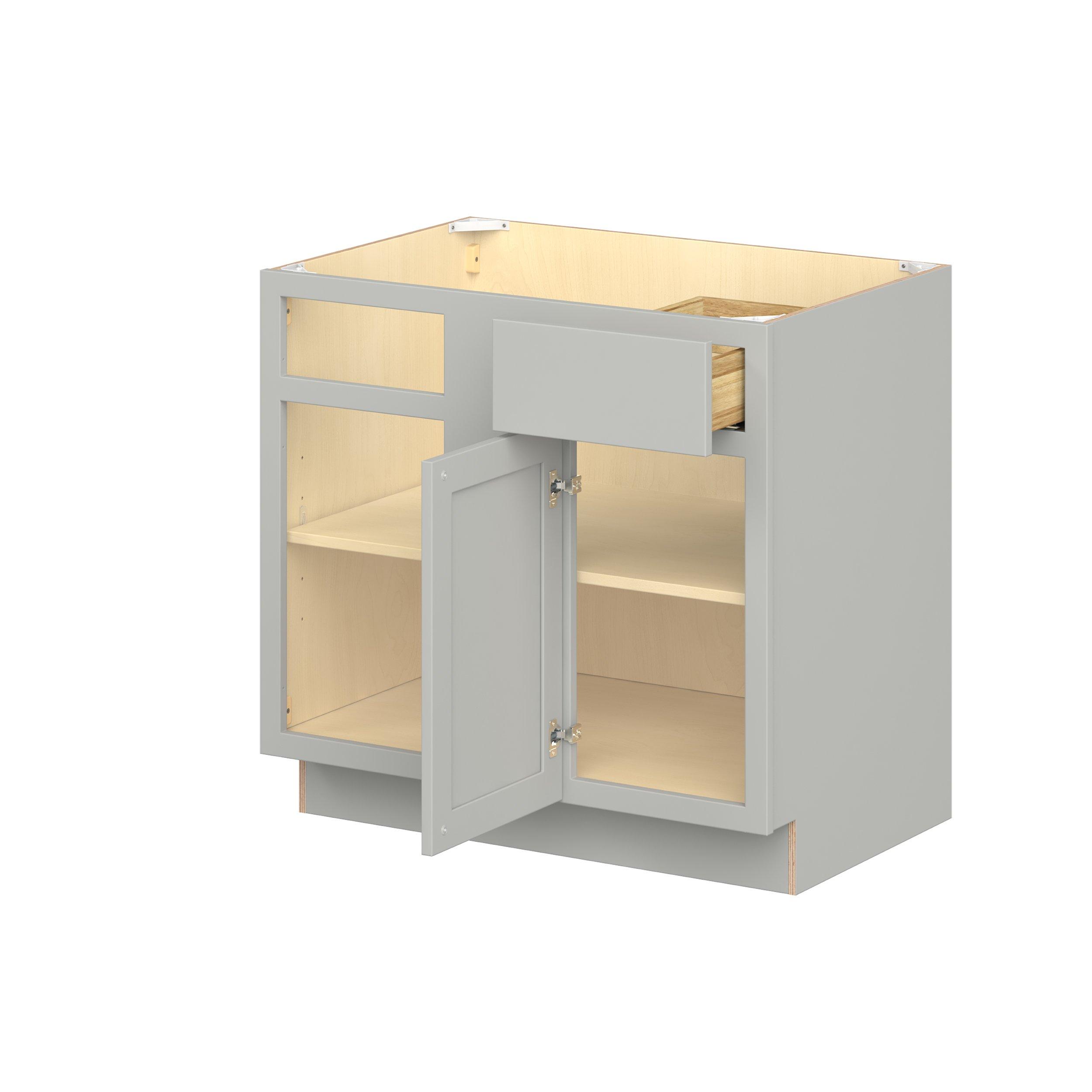 Baxley 36 in. Painted Whisper Gray Left Blind Corner Base Cabinet