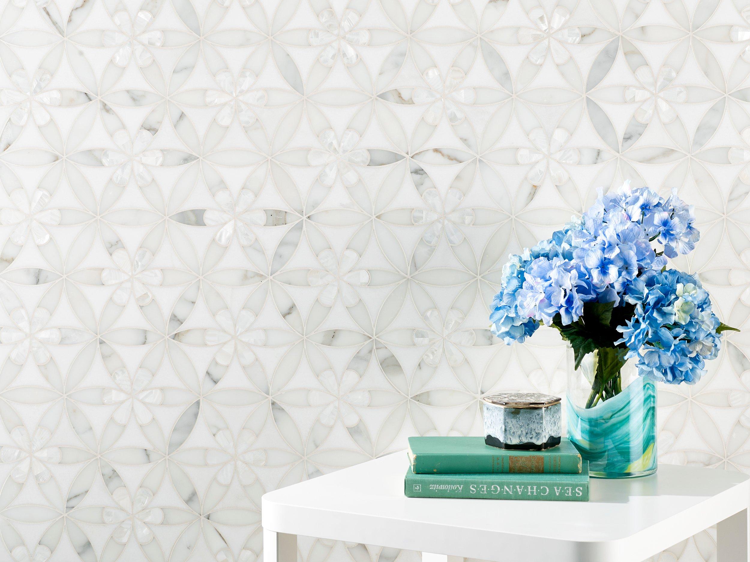 Marielle Thassos Mother of Pearl Waterjet Marble Mosaic