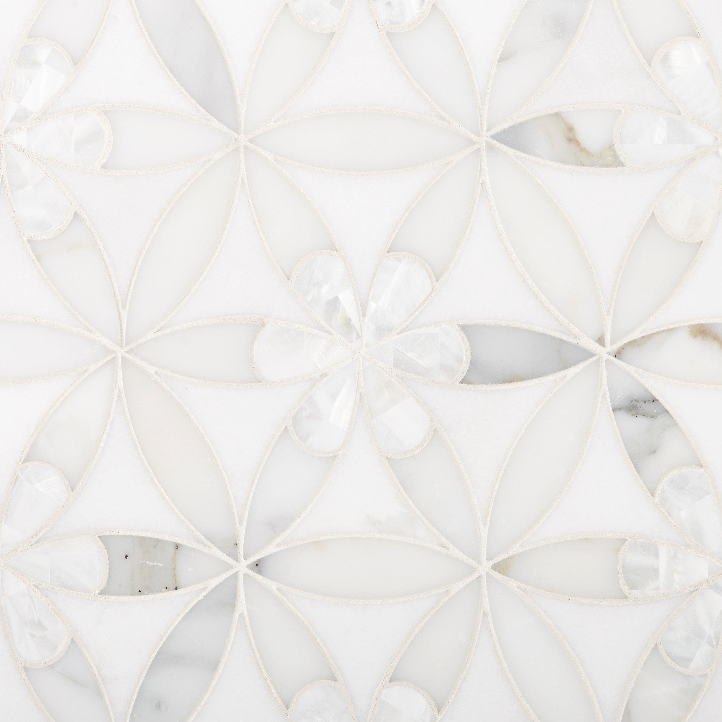 Marielle Thassos Mother of Pearl Waterjet Marble Mosaic