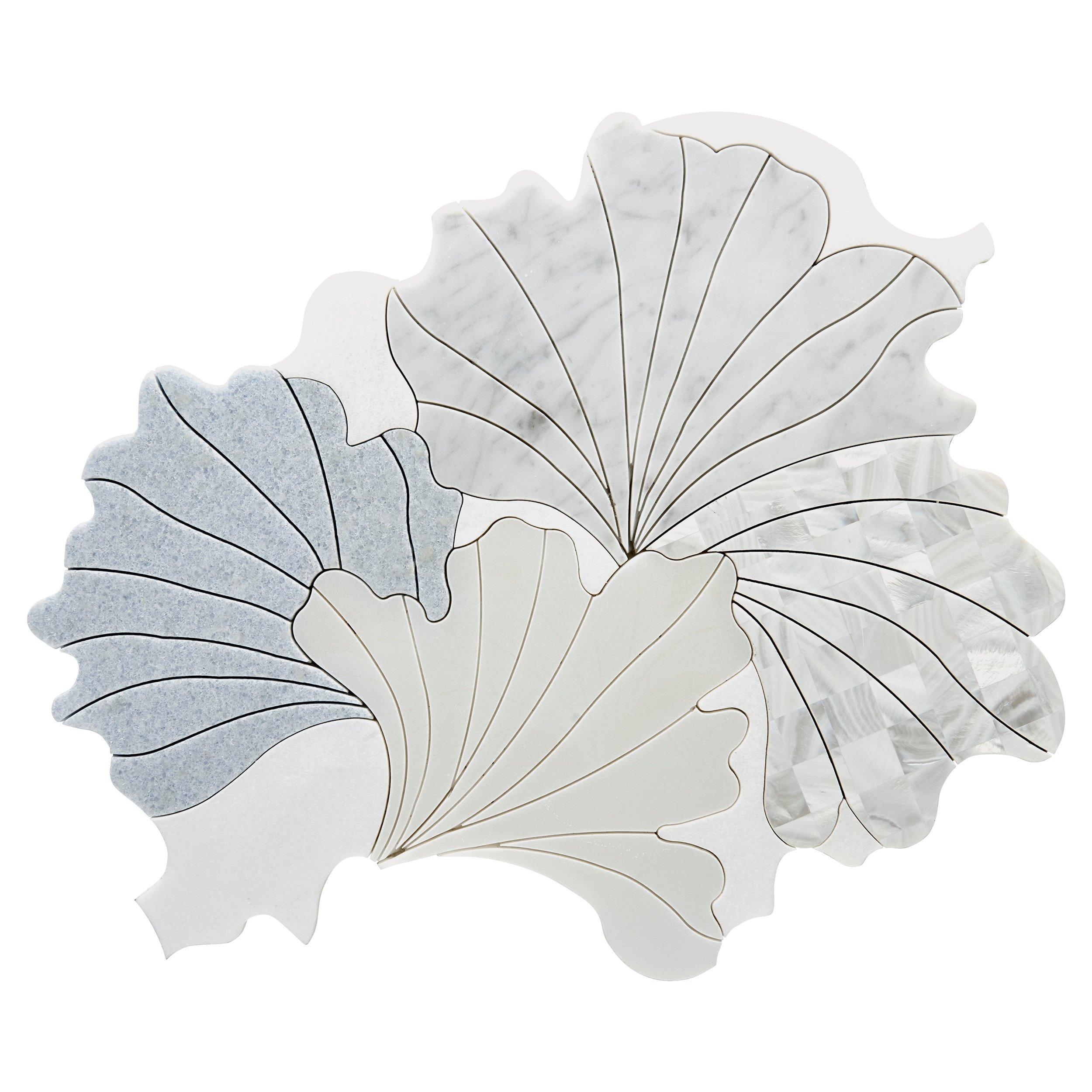 Celeste Bianco Carrara Thassos Mother of Pearl Polished Waterjet Marble Mosaic