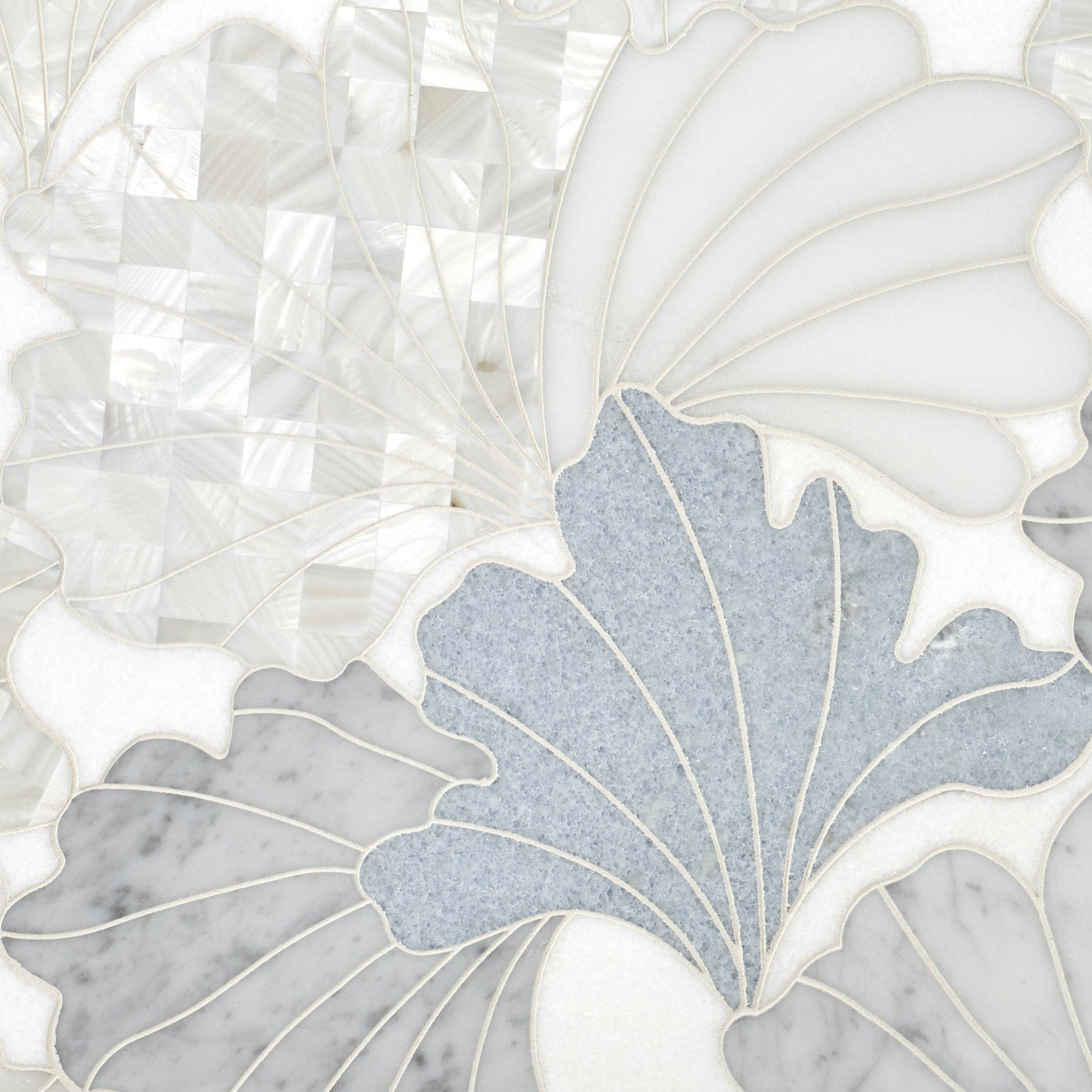 Celeste Bianco Carrara Thassos Mother of Pearl Polished Waterjet Marble Mosaic