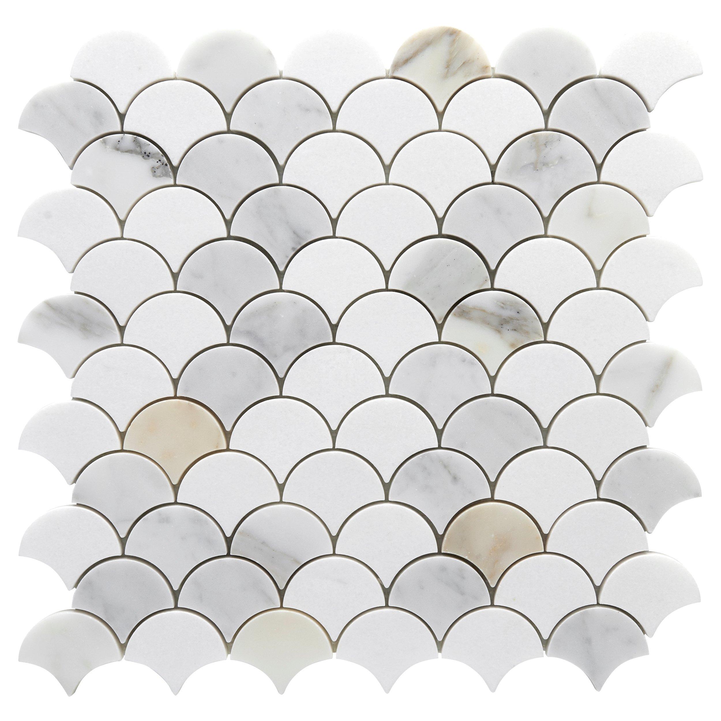 Thassos Calacatta Bianco Carrara Fan Honed Marble Mosaic