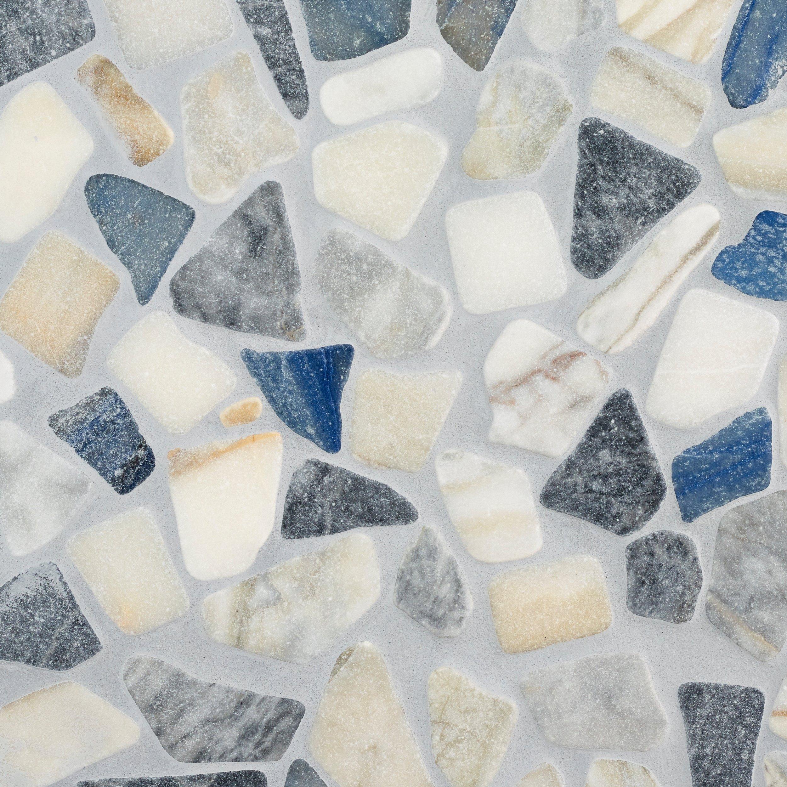 Calacatta Blue Azul Pebble Honed Marble Mosaic