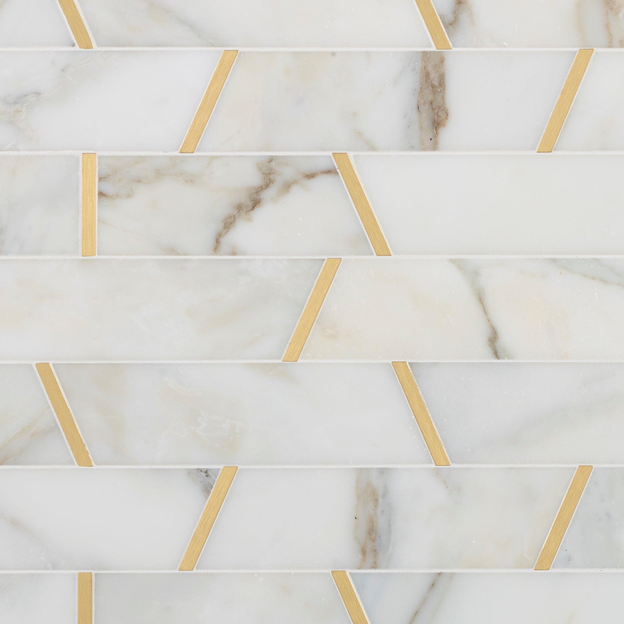 Calacatta Brass Linear Polished Marble Mosaic
