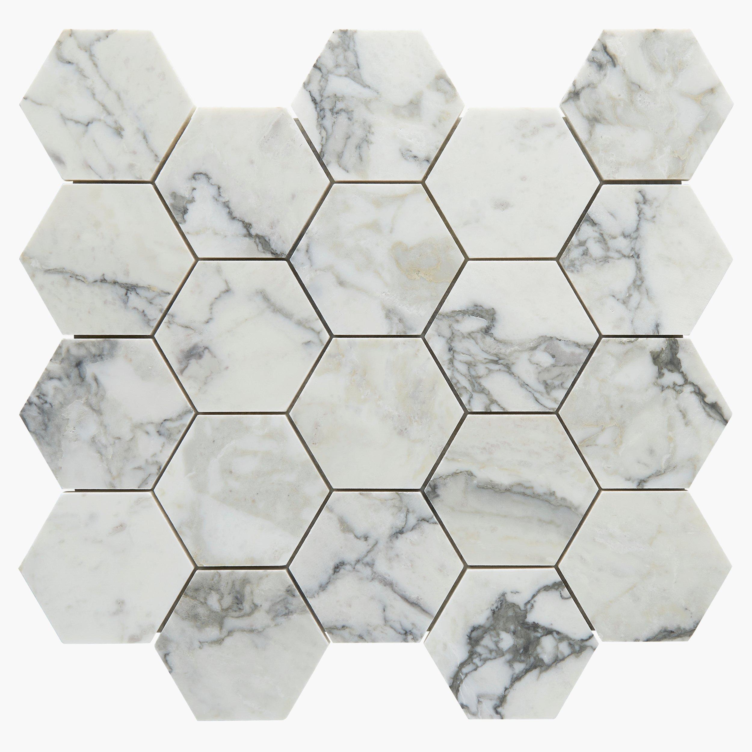 Statuario Gioia Hexagon Polished Marble Mosaic