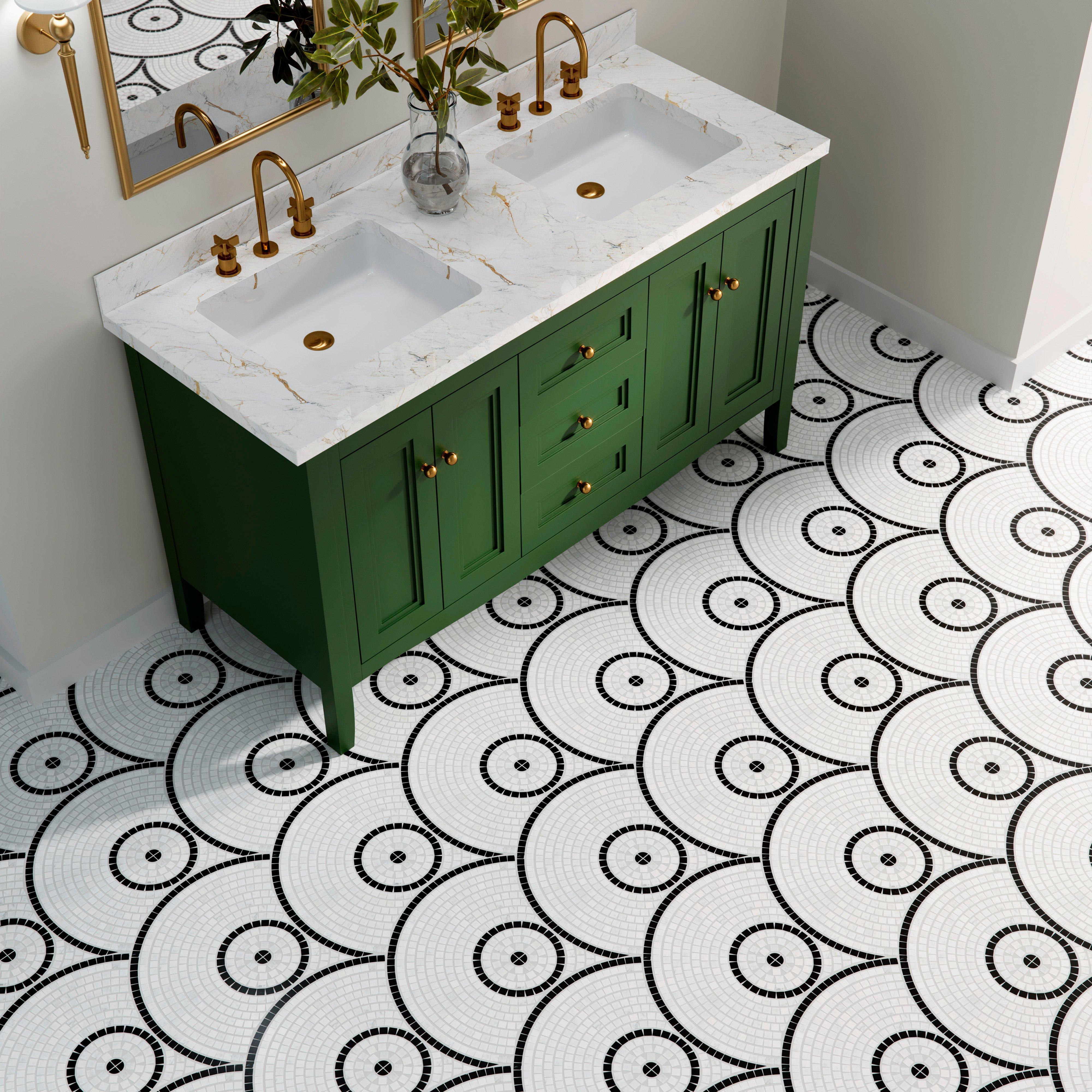 Circulo Bianco Carrara Nero Polished Marble Mosaic
