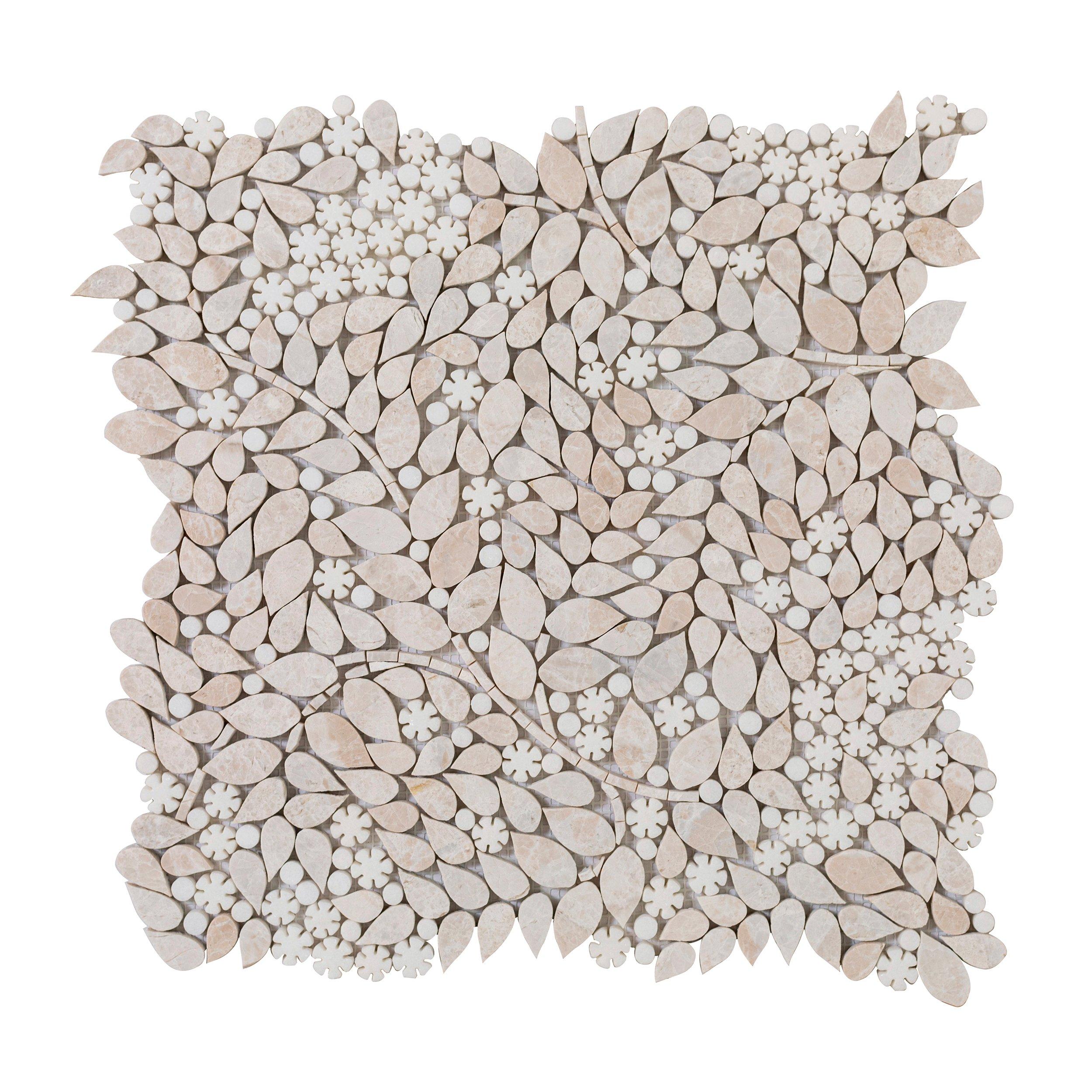 Baby's Breath Thassos Waterjet Polished Marble Mosaic