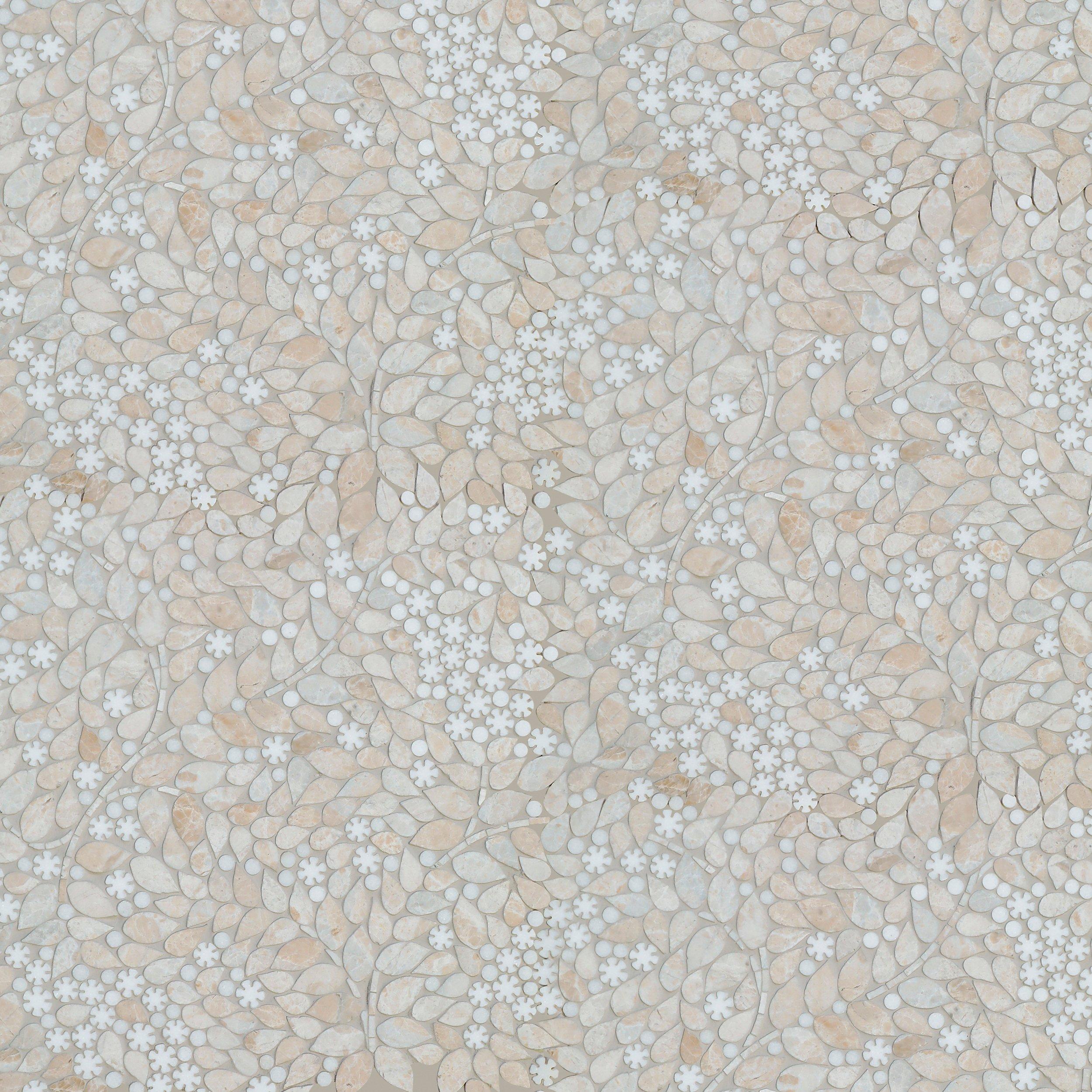 Baby's Breath Thassos Waterjet Polished Marble Mosaic