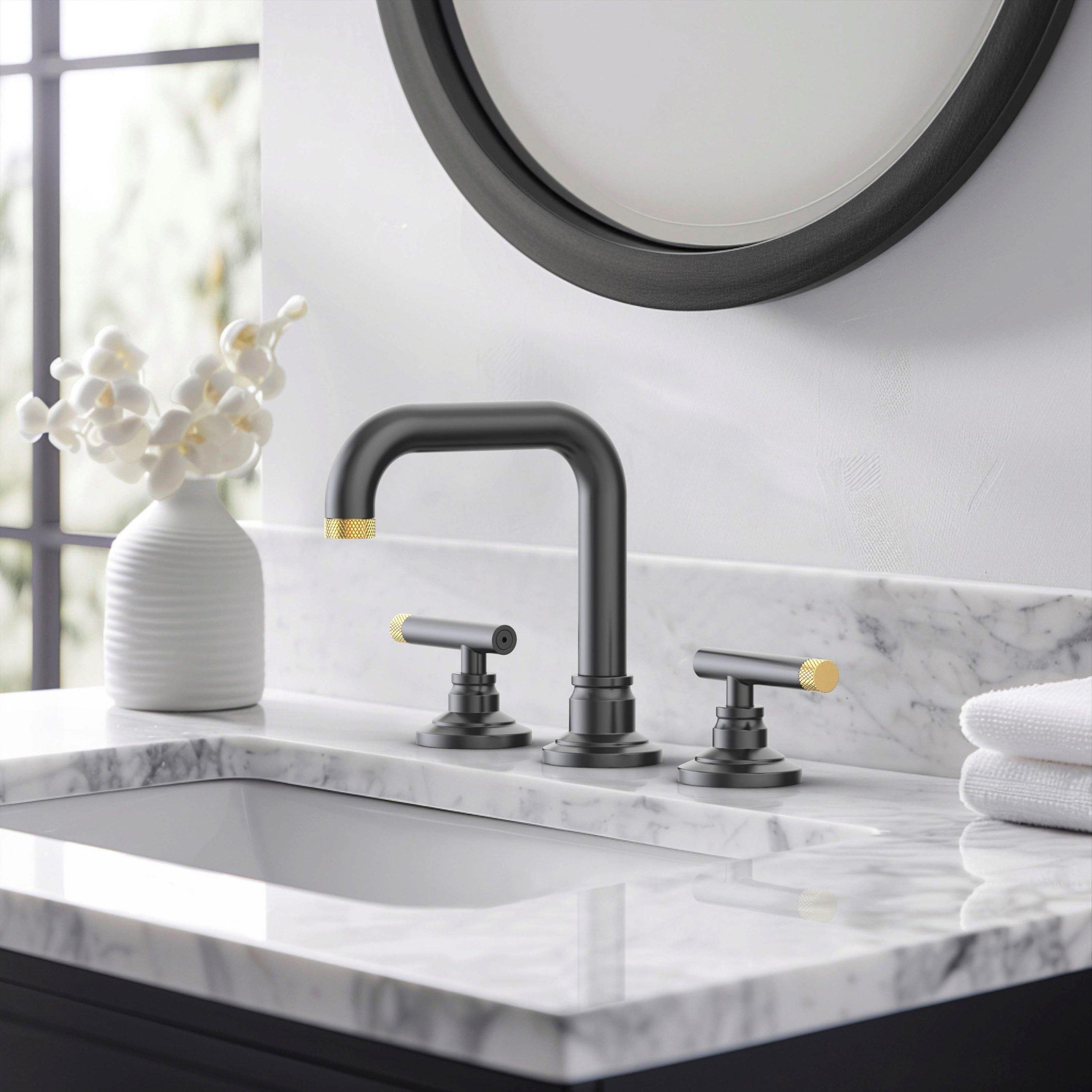 Duke II 8 in. Widespread Brushed Gold and Matte Black Bath Faucet