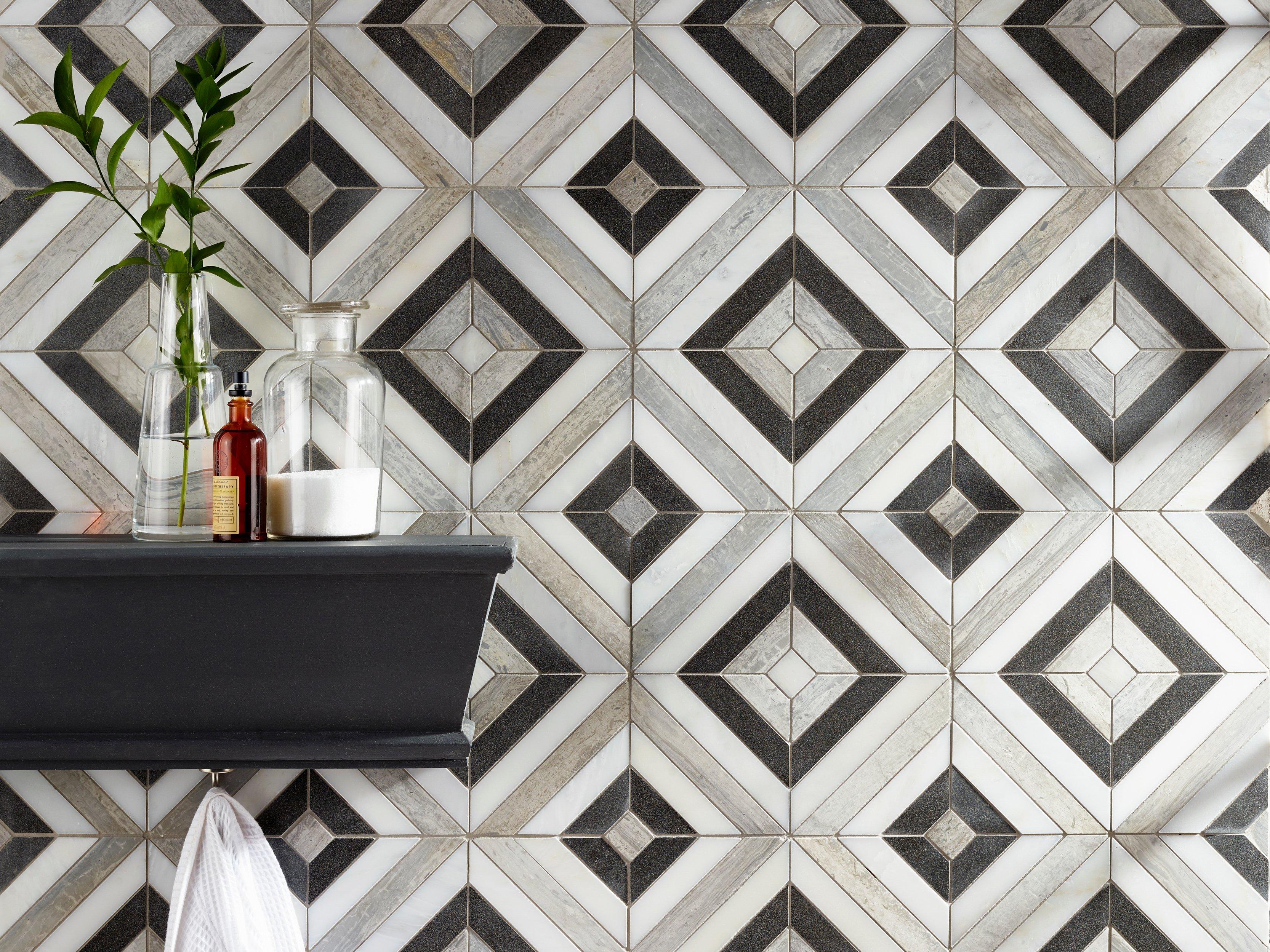 Prismatic Carrara Blend Polished Marble Mosaic