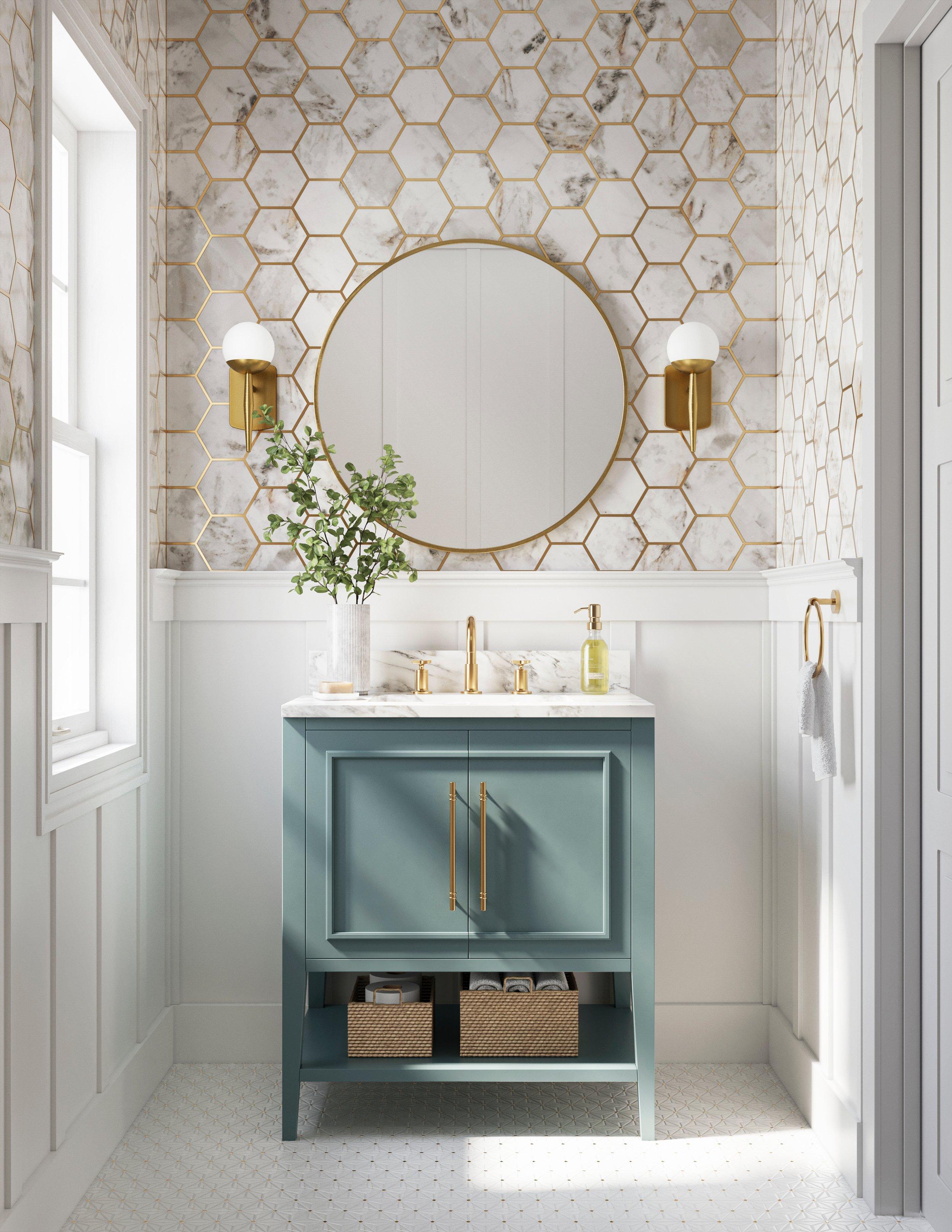 Bianco Orion Brass Hexagon III Polished Marble Mosaic