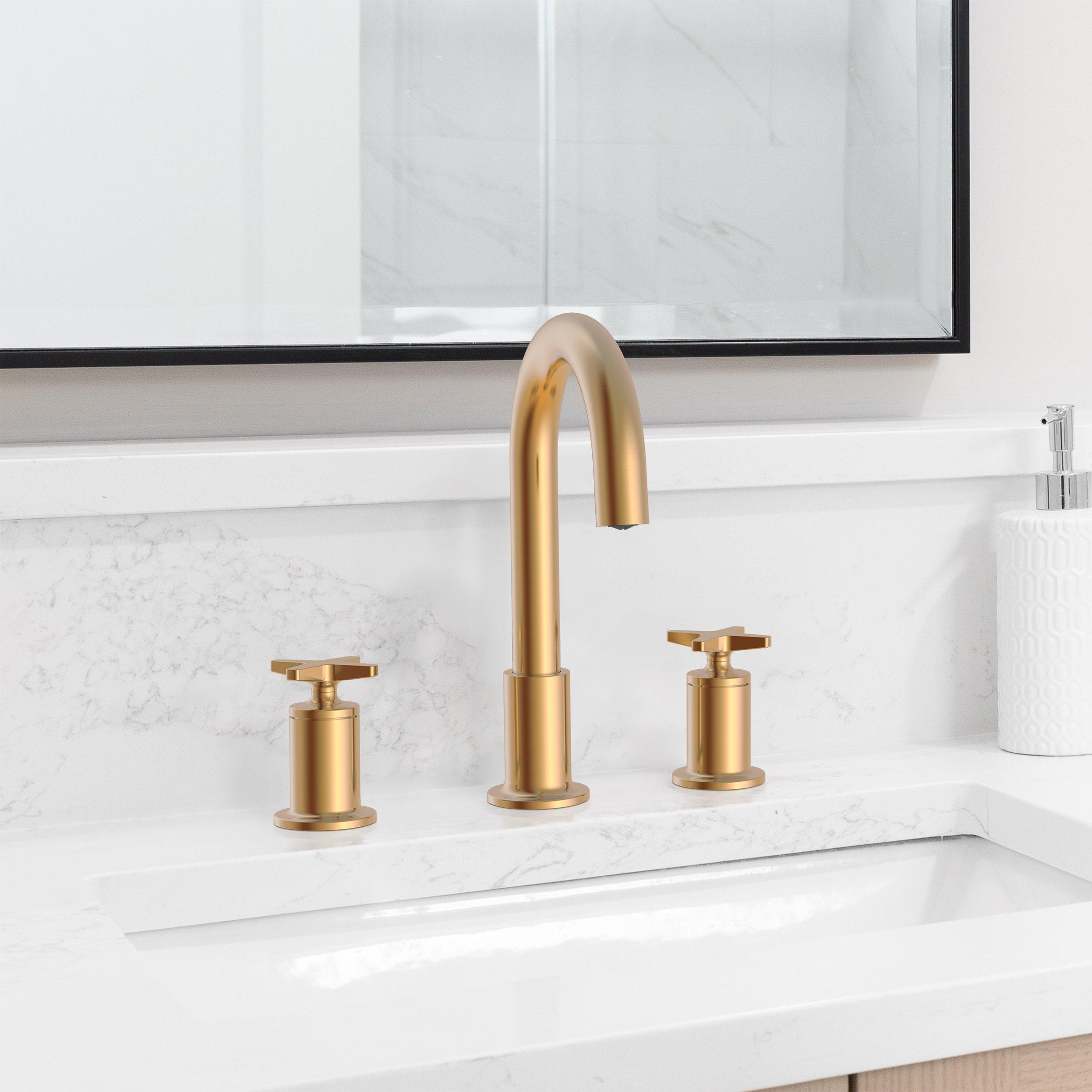 Tris 8 in. Widespread Brushed Gold Bath Faucet