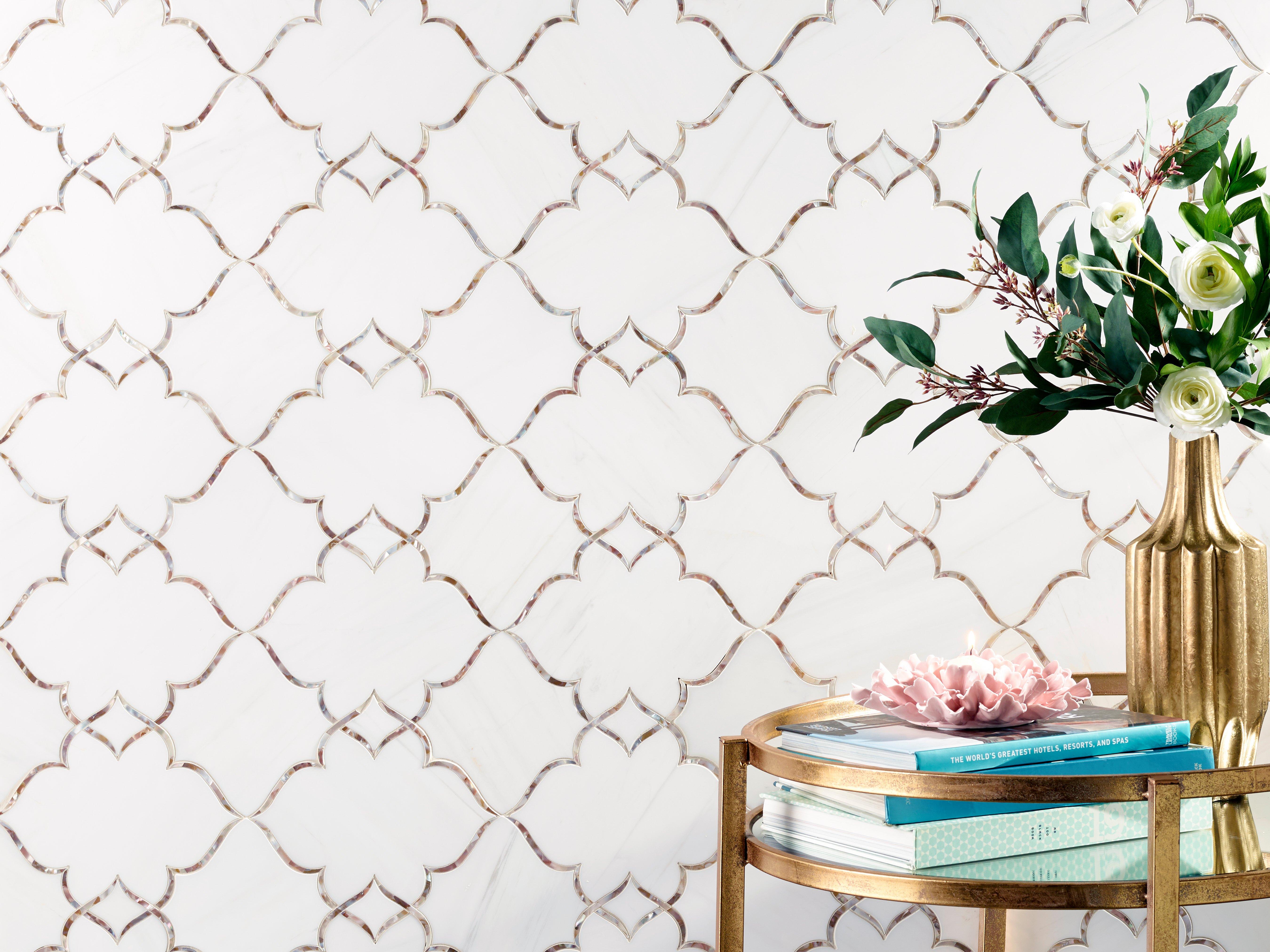 Kali Dolomite Mother of Pearl Waterjet Polished Marble Mosaic