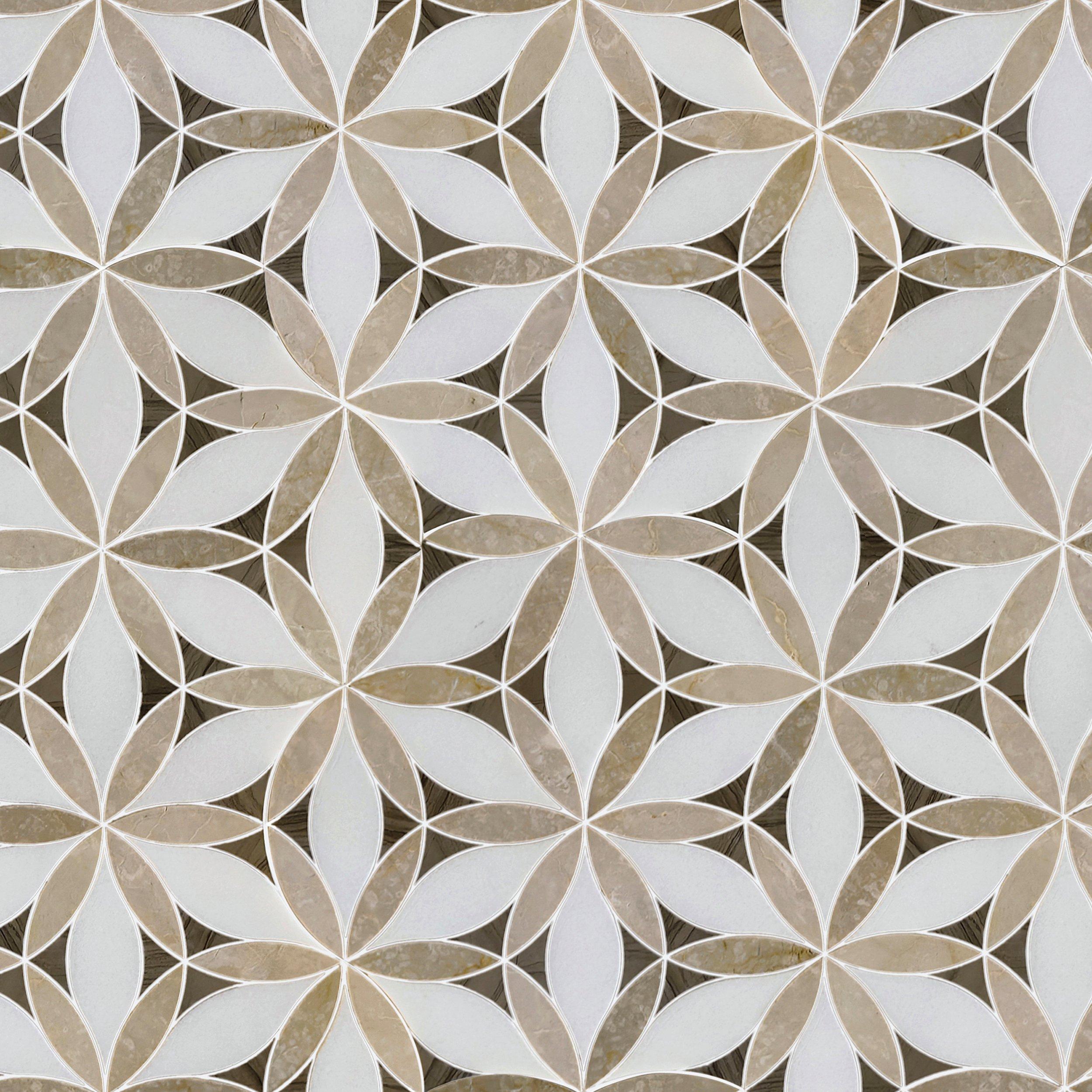 Rome Botticino Valentino Thassos Polished Marble Waterjet Mosaic