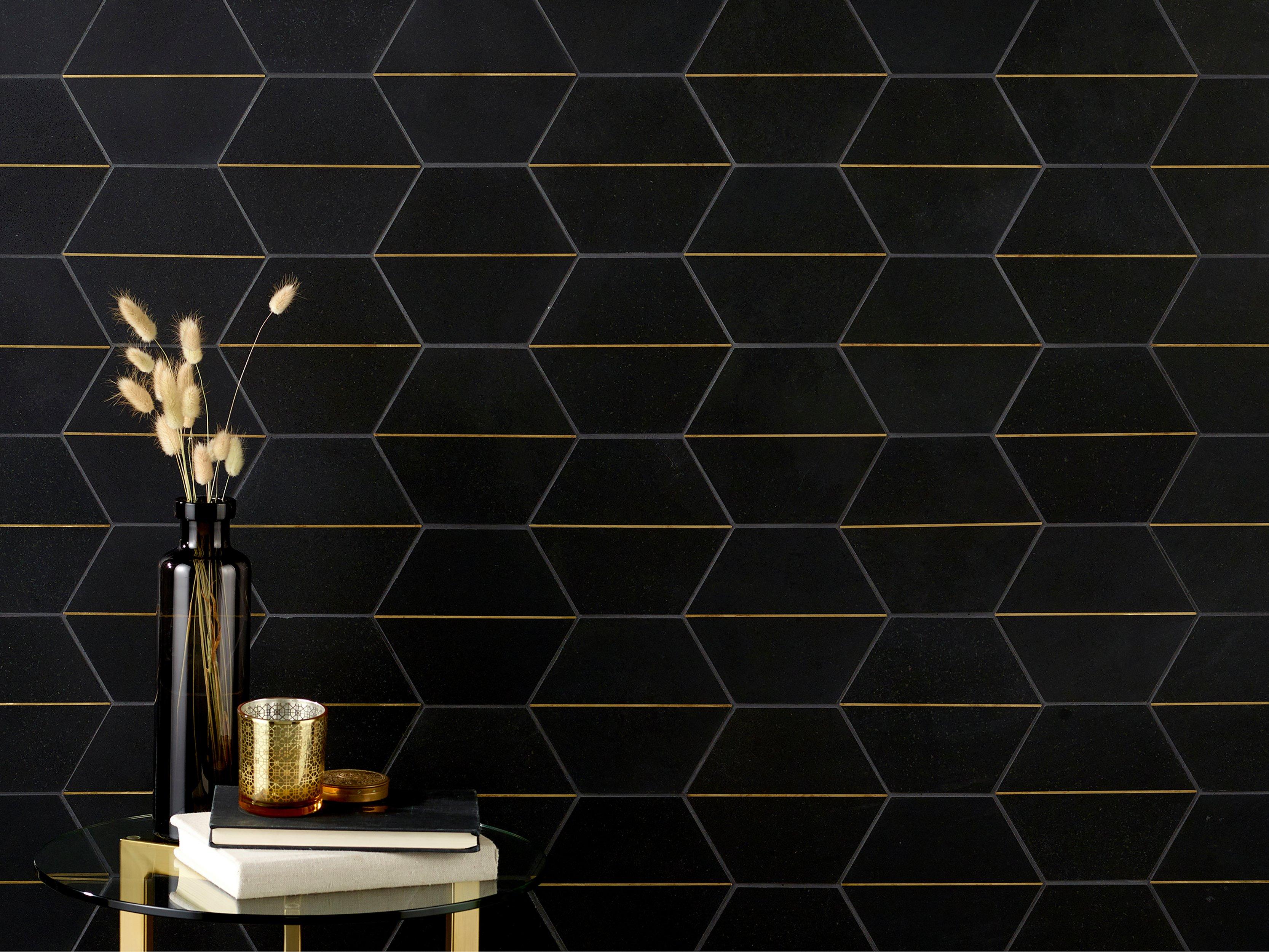 Jet Black Gold Hexagon Honed Basalt Tile