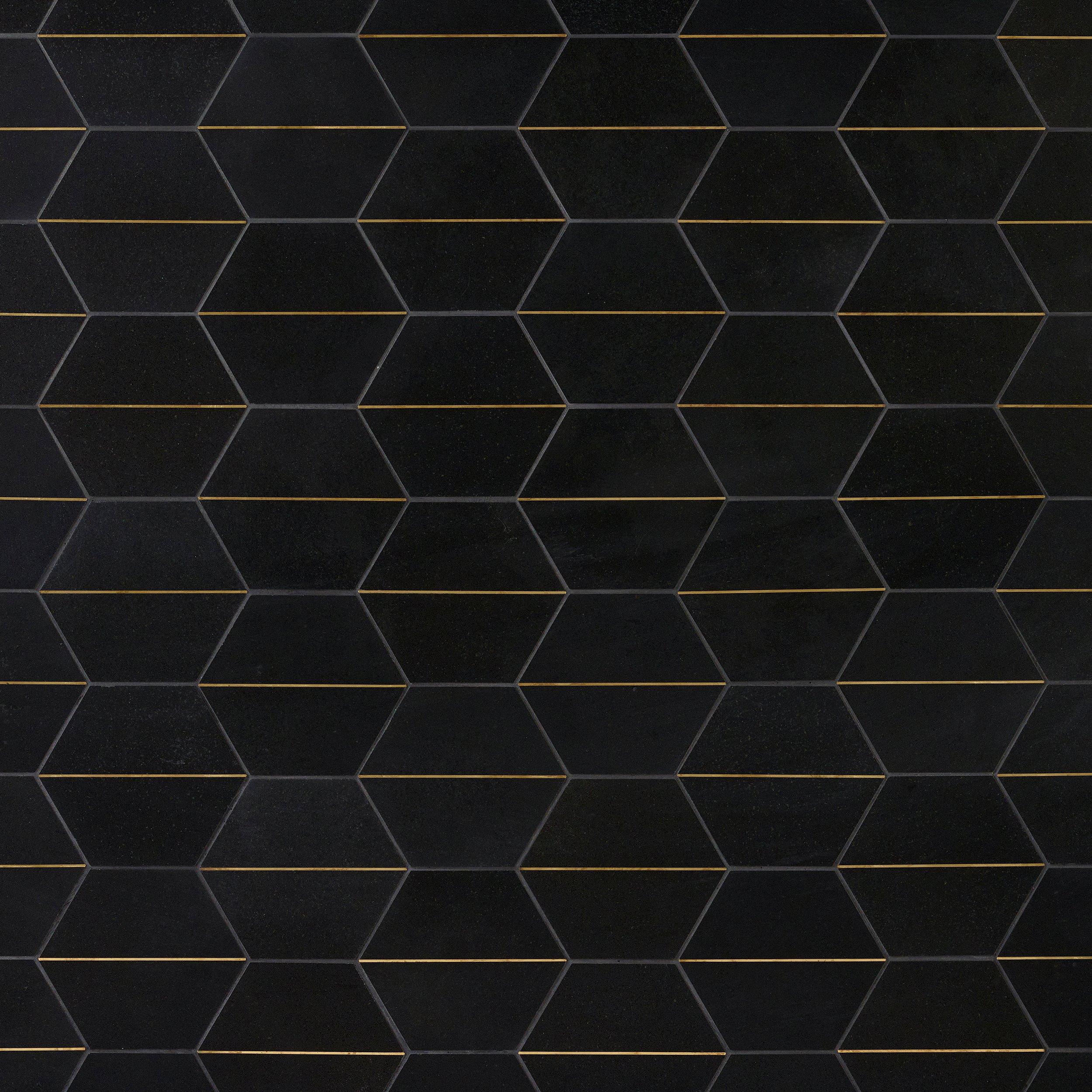 Jet Black Gold Hexagon Honed Basalt Tile