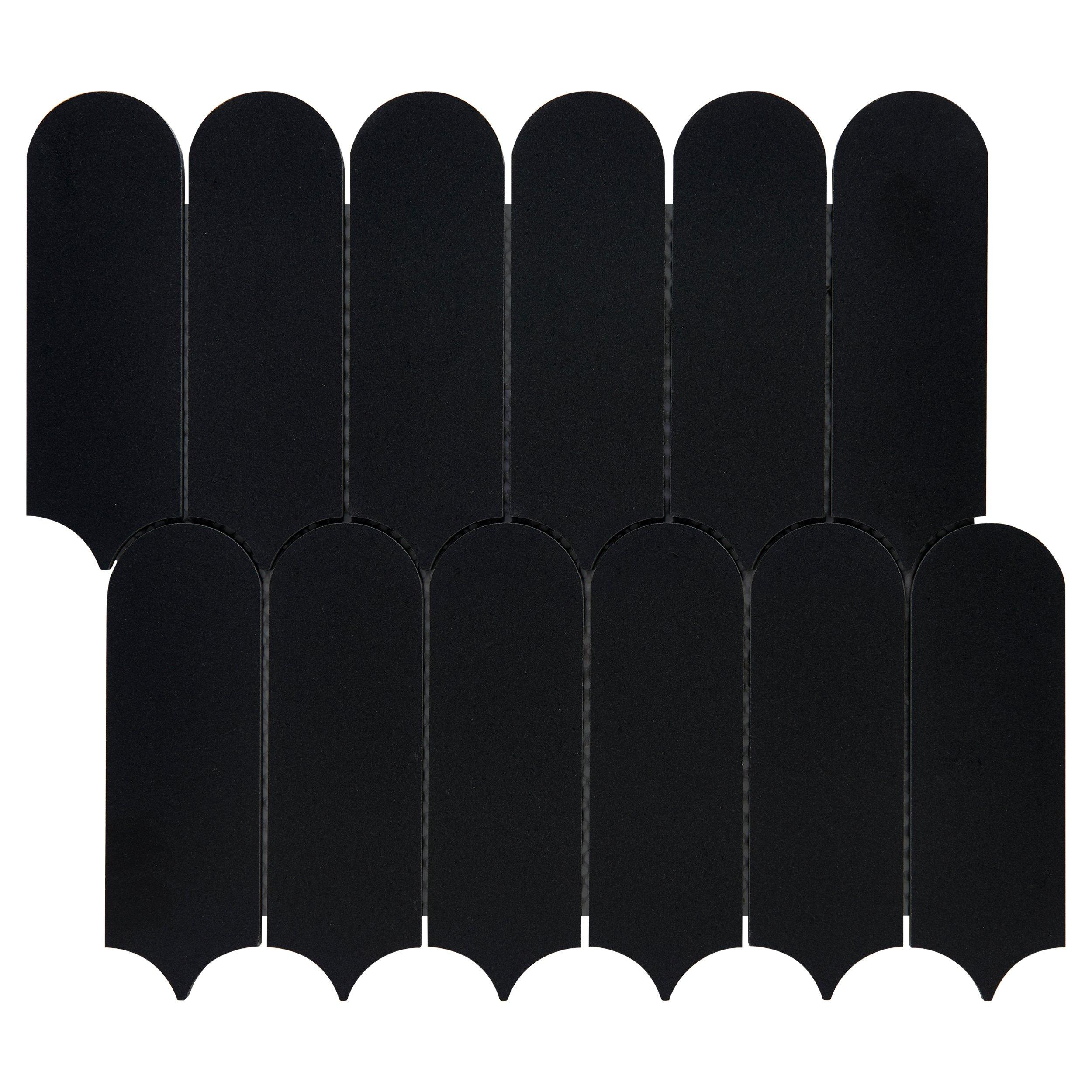 Jet Black Scallop Honed Basalt Mosaic