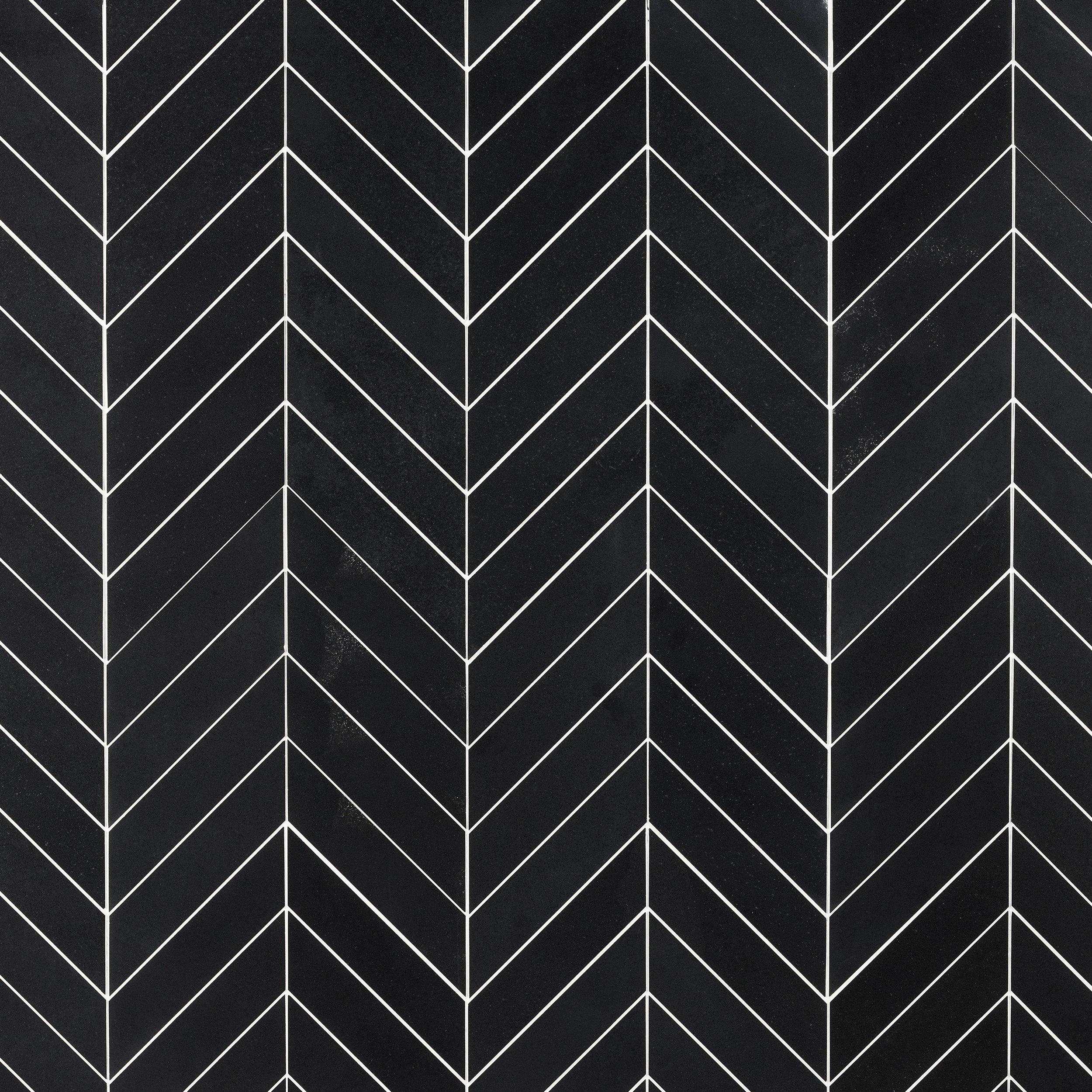 Jet Black Chevron Honed Basalt Mosaic