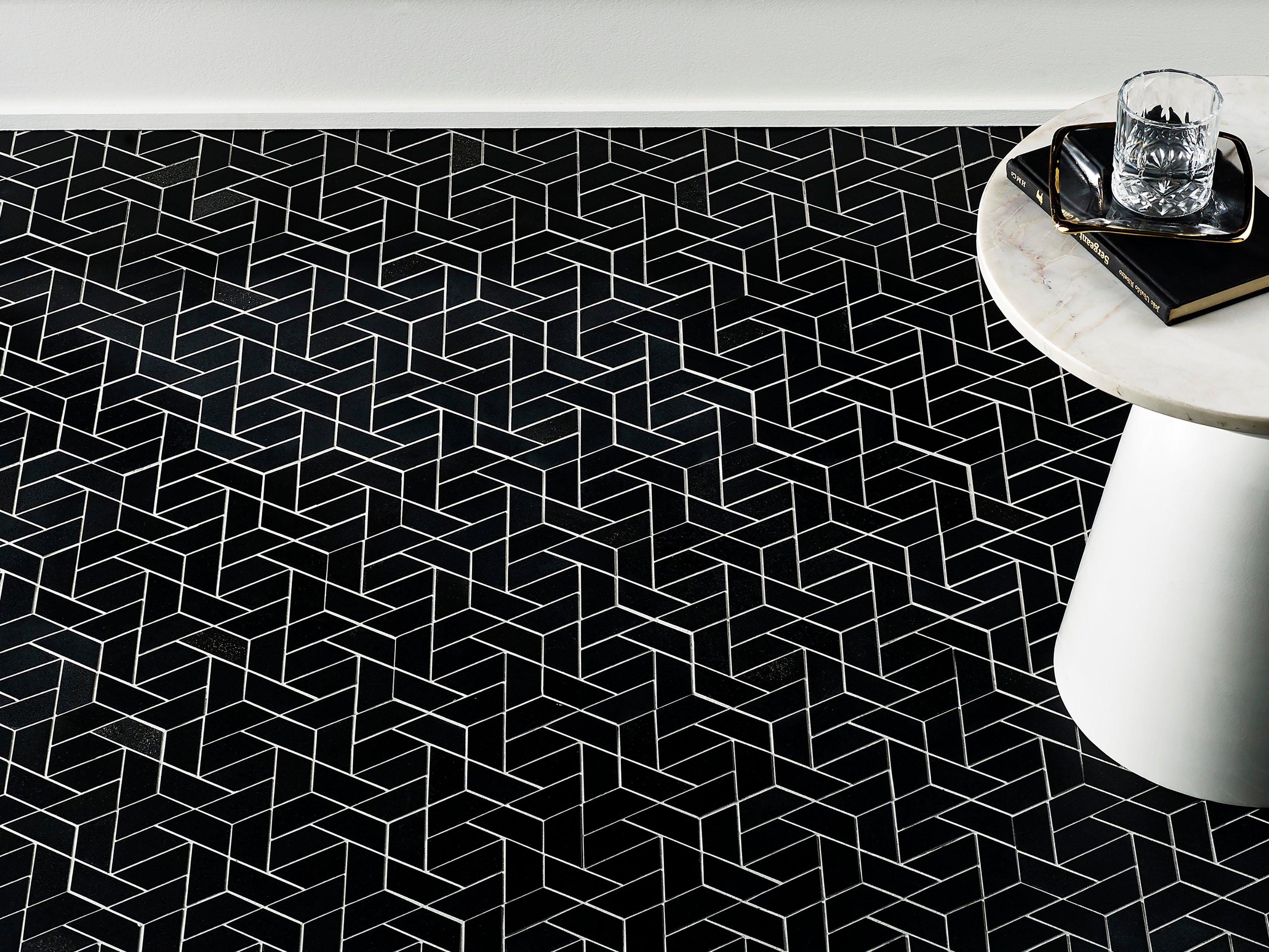 Jet Black Pinion Honed Basalt Mosaic