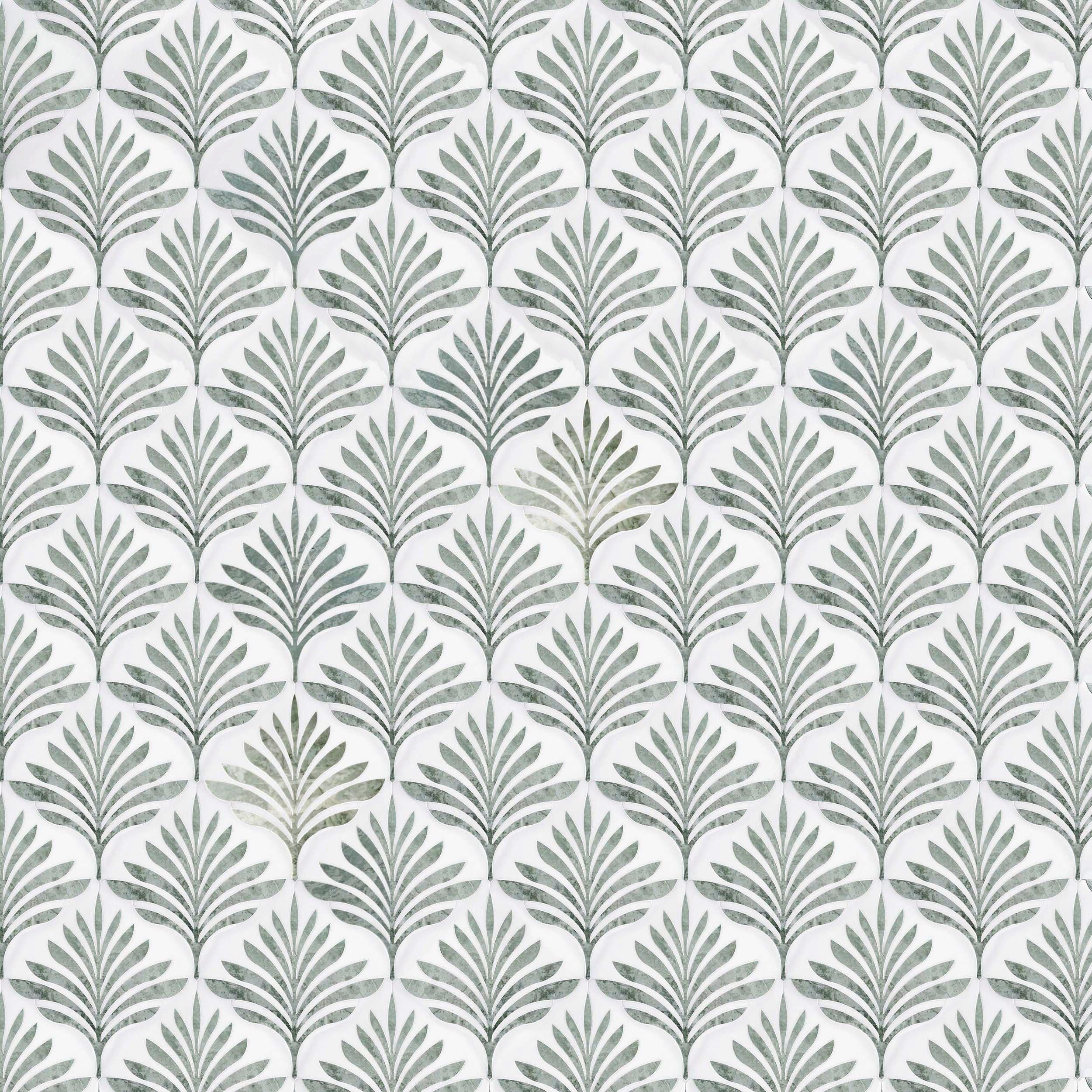 Palermo Thassos Emerald Shores Waterjet Polished Marble Mosaic