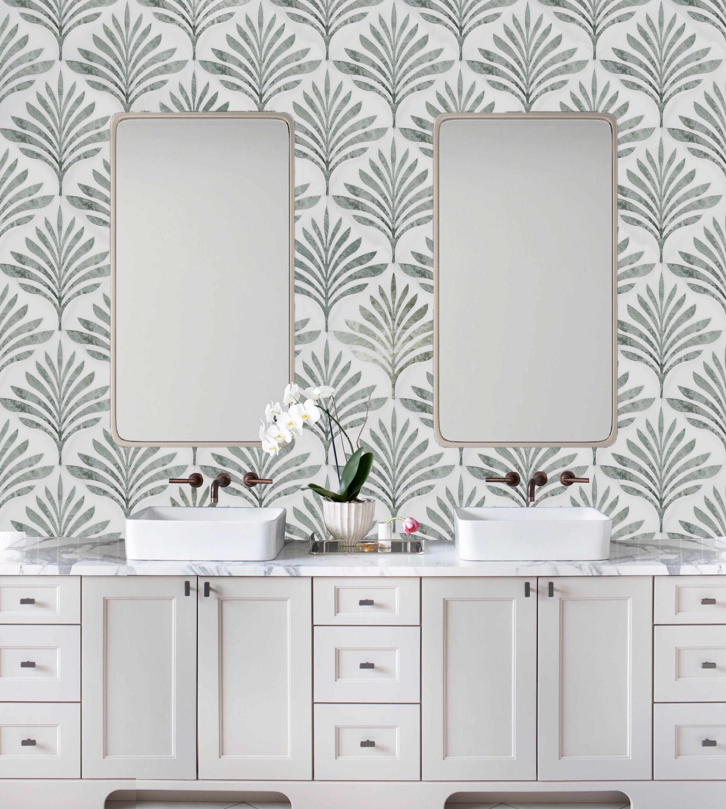 Palermo Thassos Emerald Shores Waterjet Polished Marble Mosaic