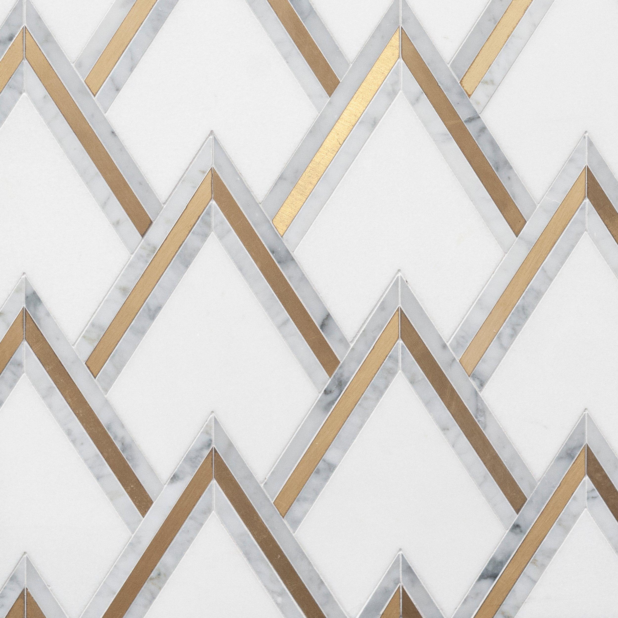Bravos Thassos Carrara Brass Waterjet Marble Mosaic