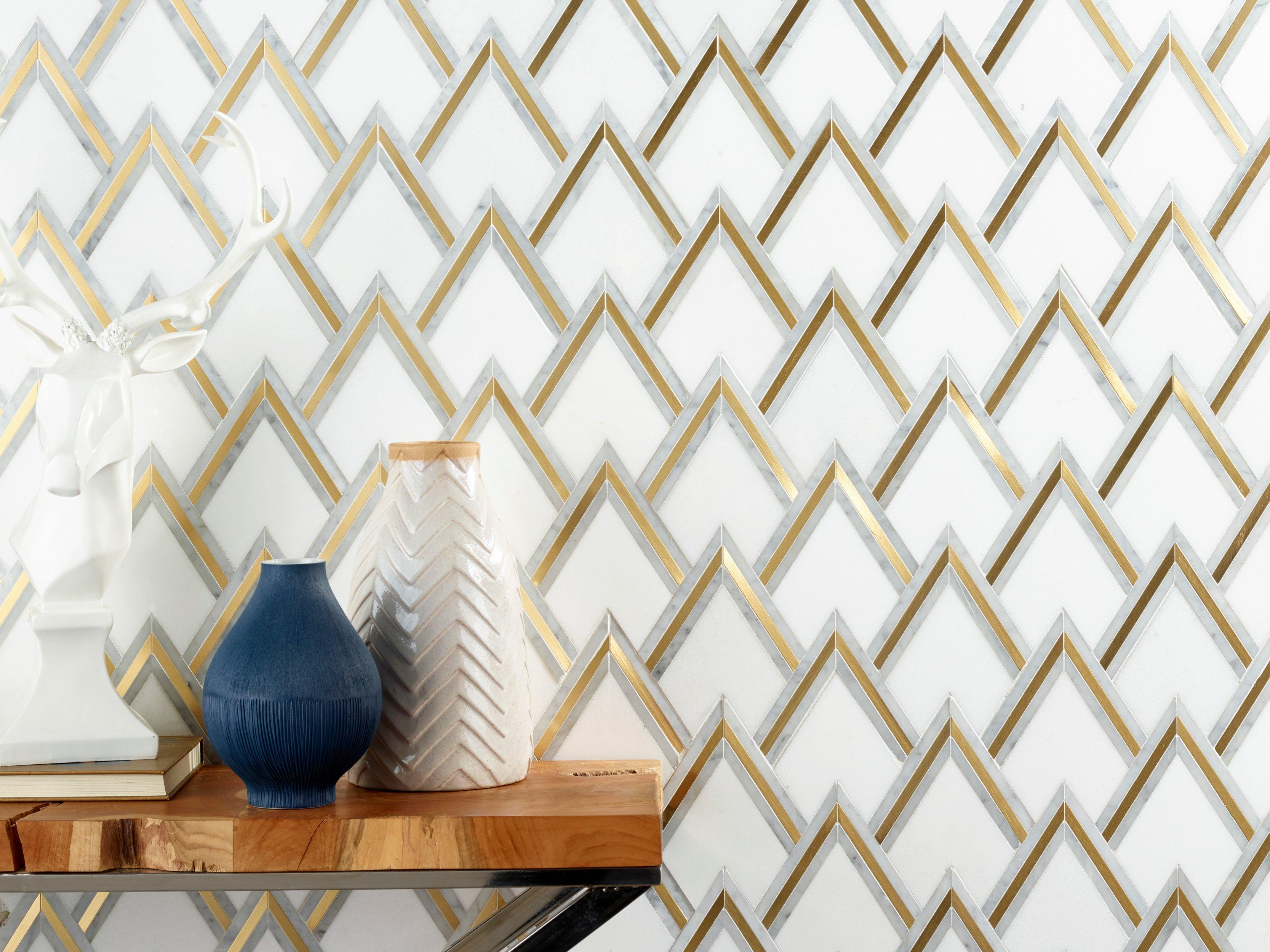 Bravos Thassos Carrara Brass Waterjet Marble Mosaic