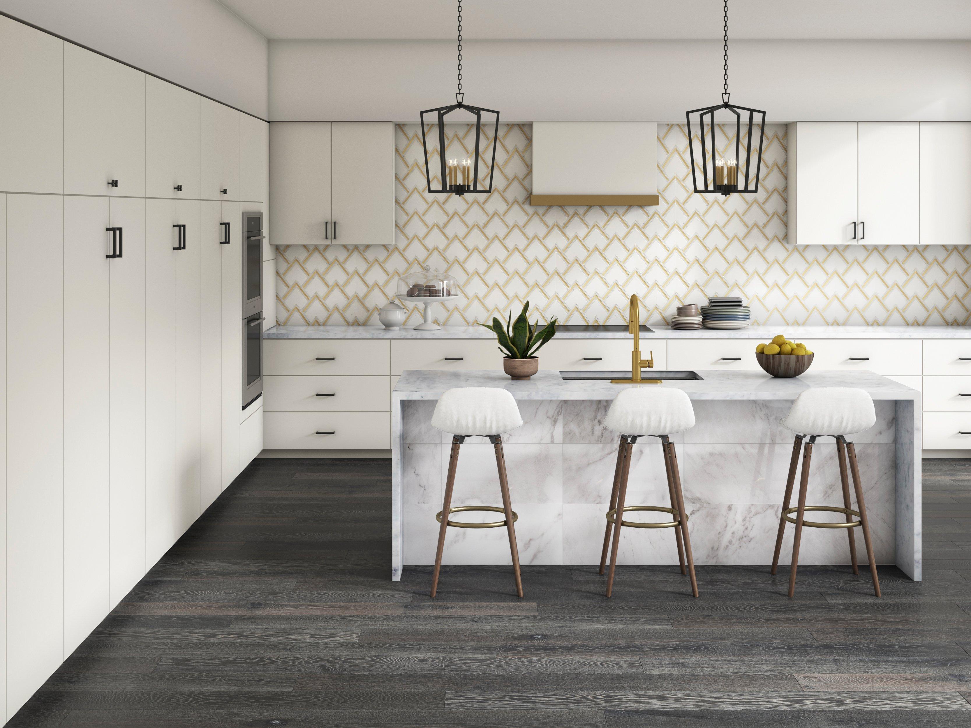 Bravos Thassos Carrara Brass Waterjet Marble Mosaic