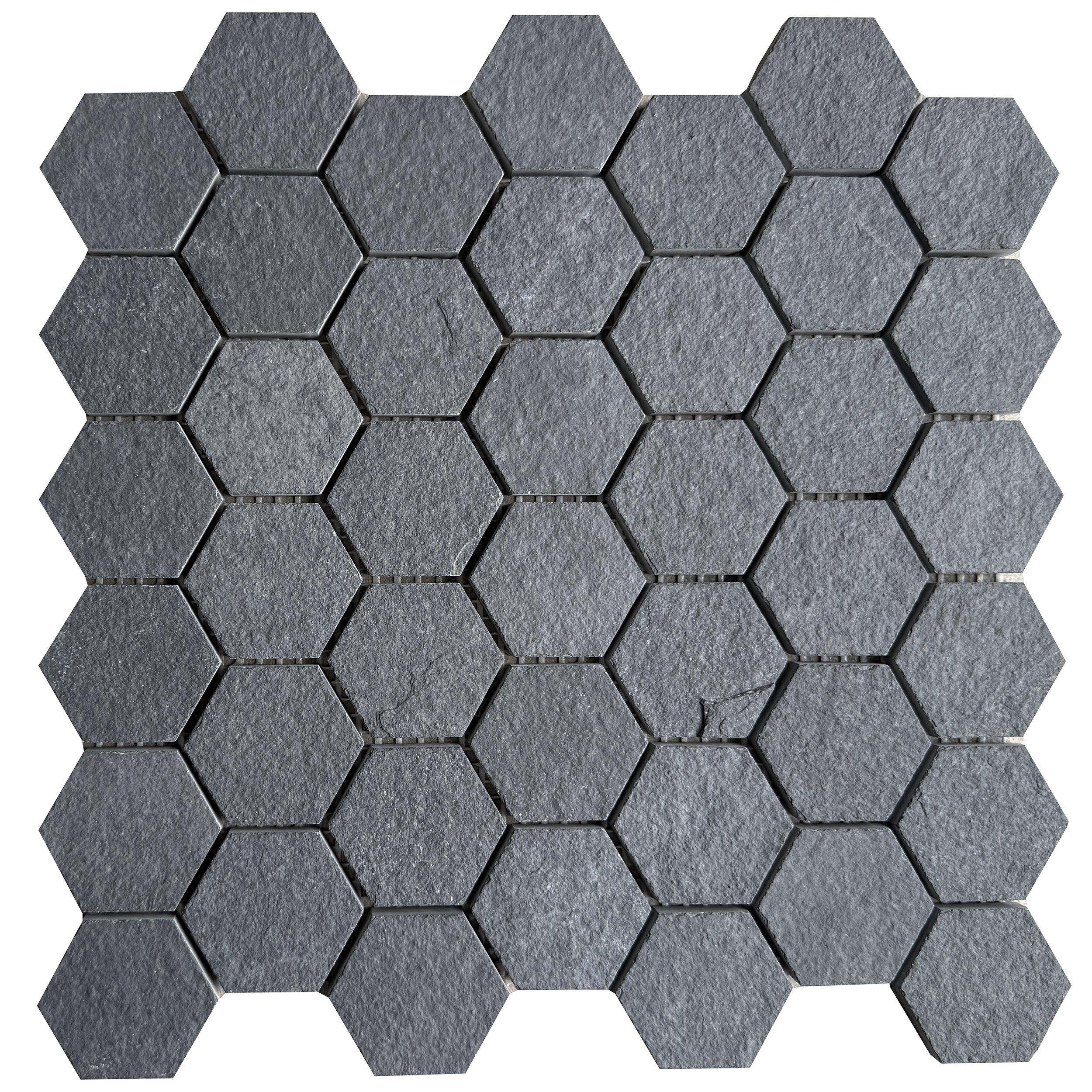 Black Hexagon Limestone Mosaic