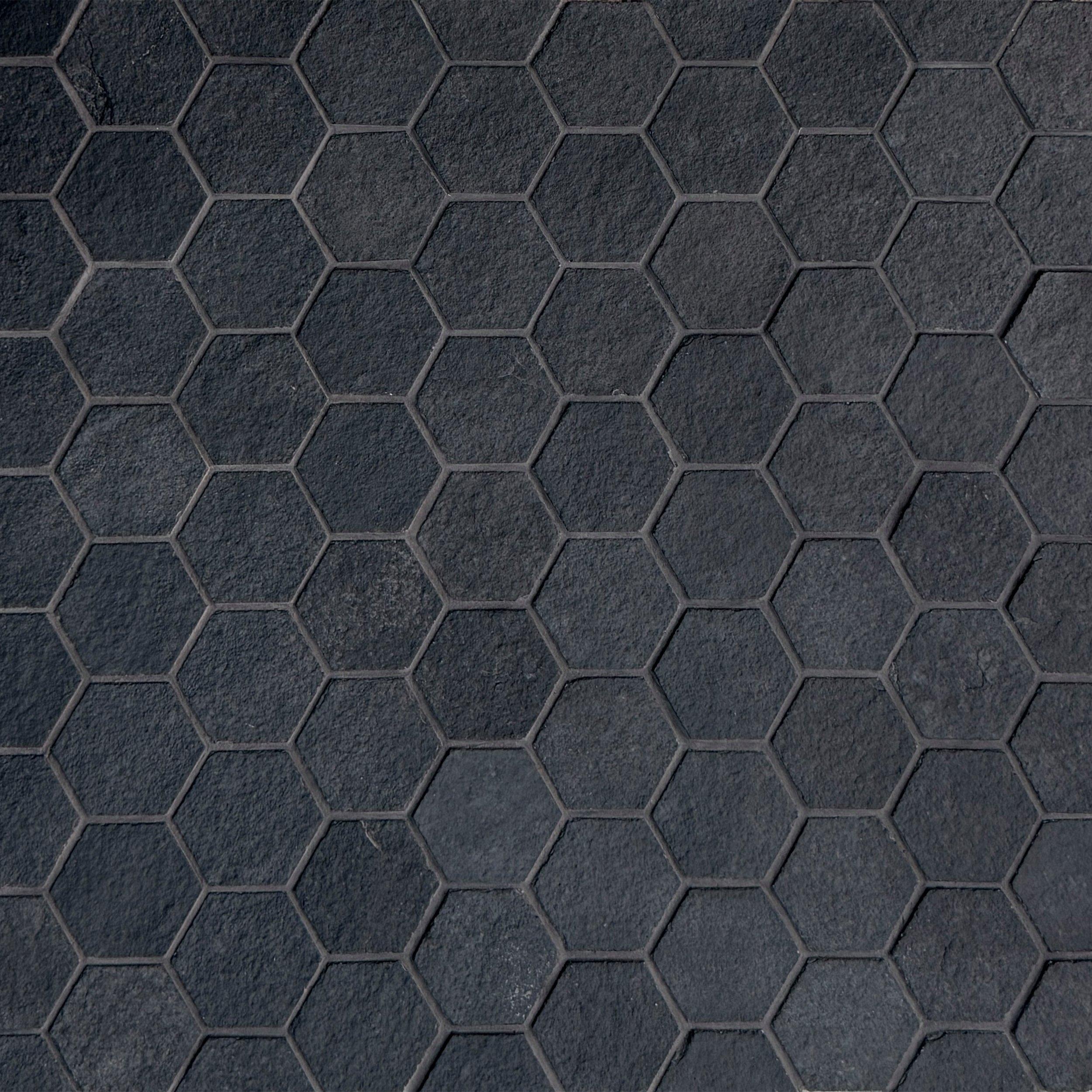 Black Hexagon Limestone Mosaic