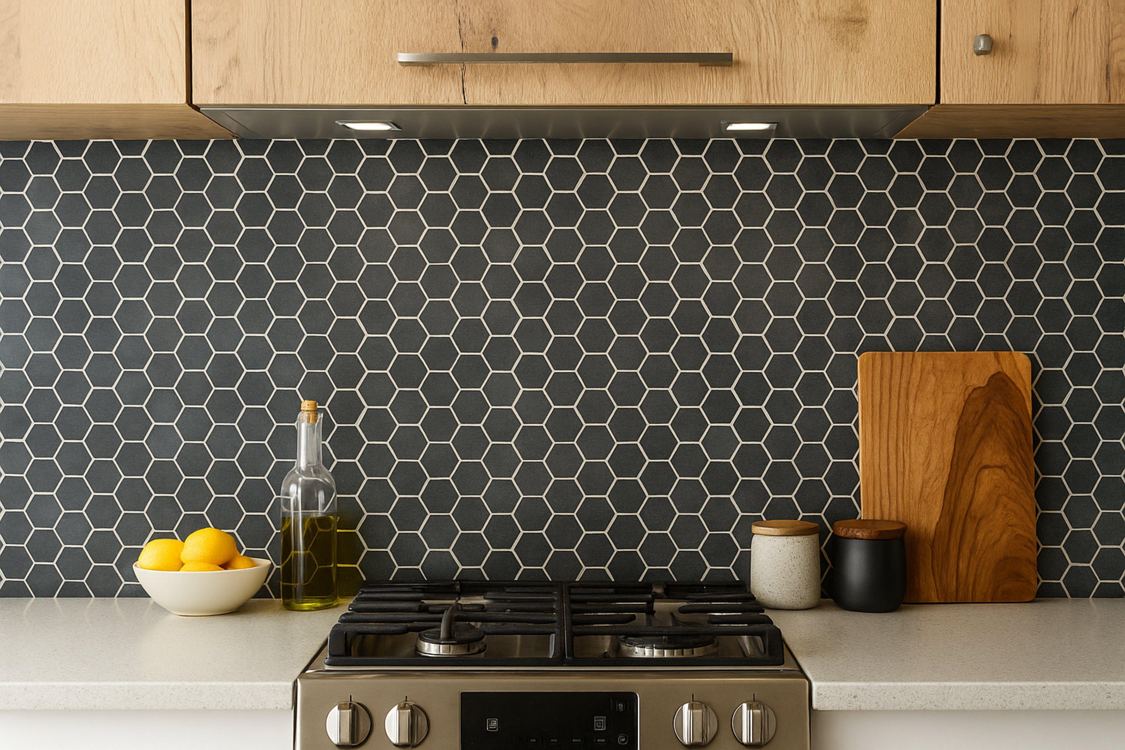 Black Hexagon Limestone Mosaic