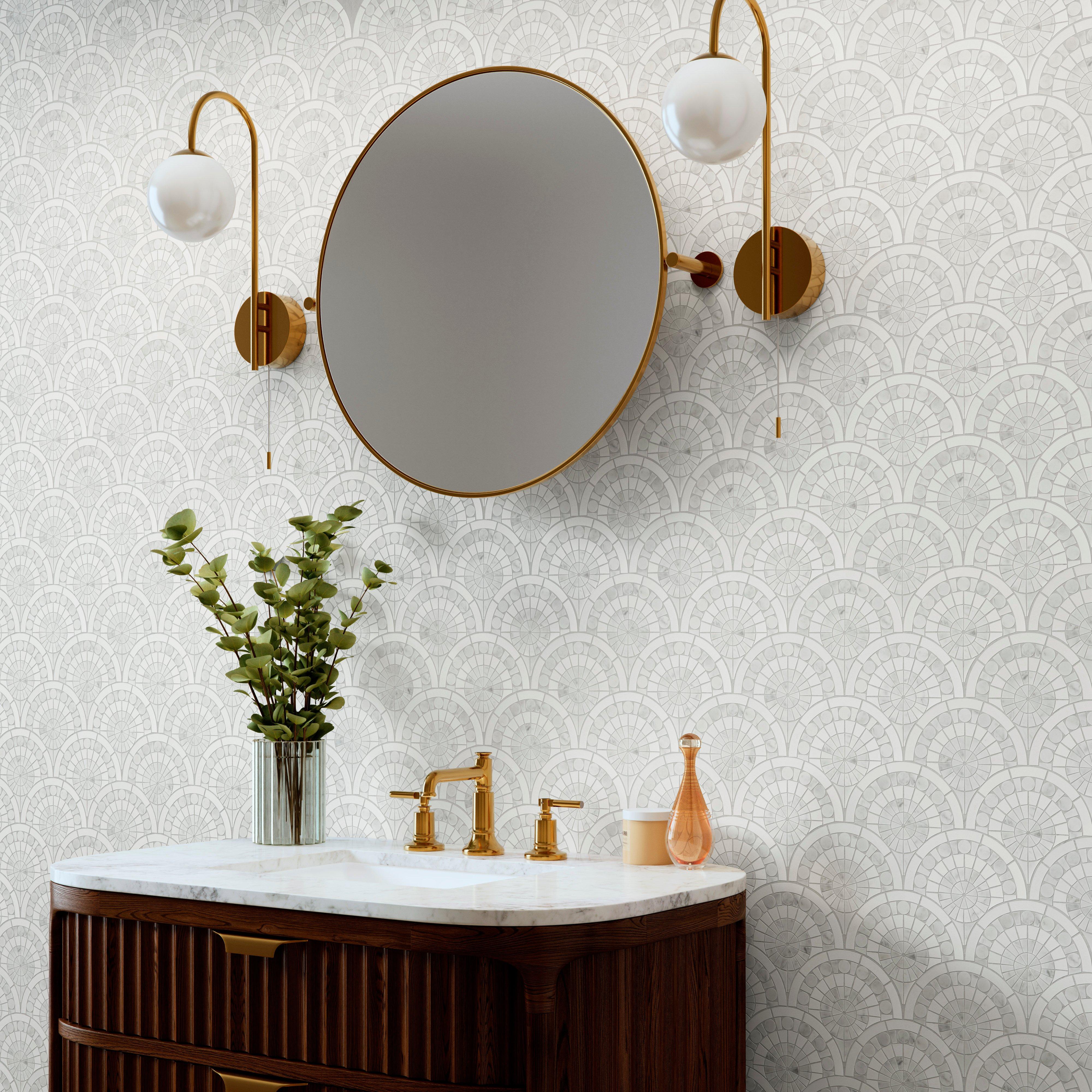 Stella Thassos Bianco Carrara Waterjet Polished Marble Mosaic