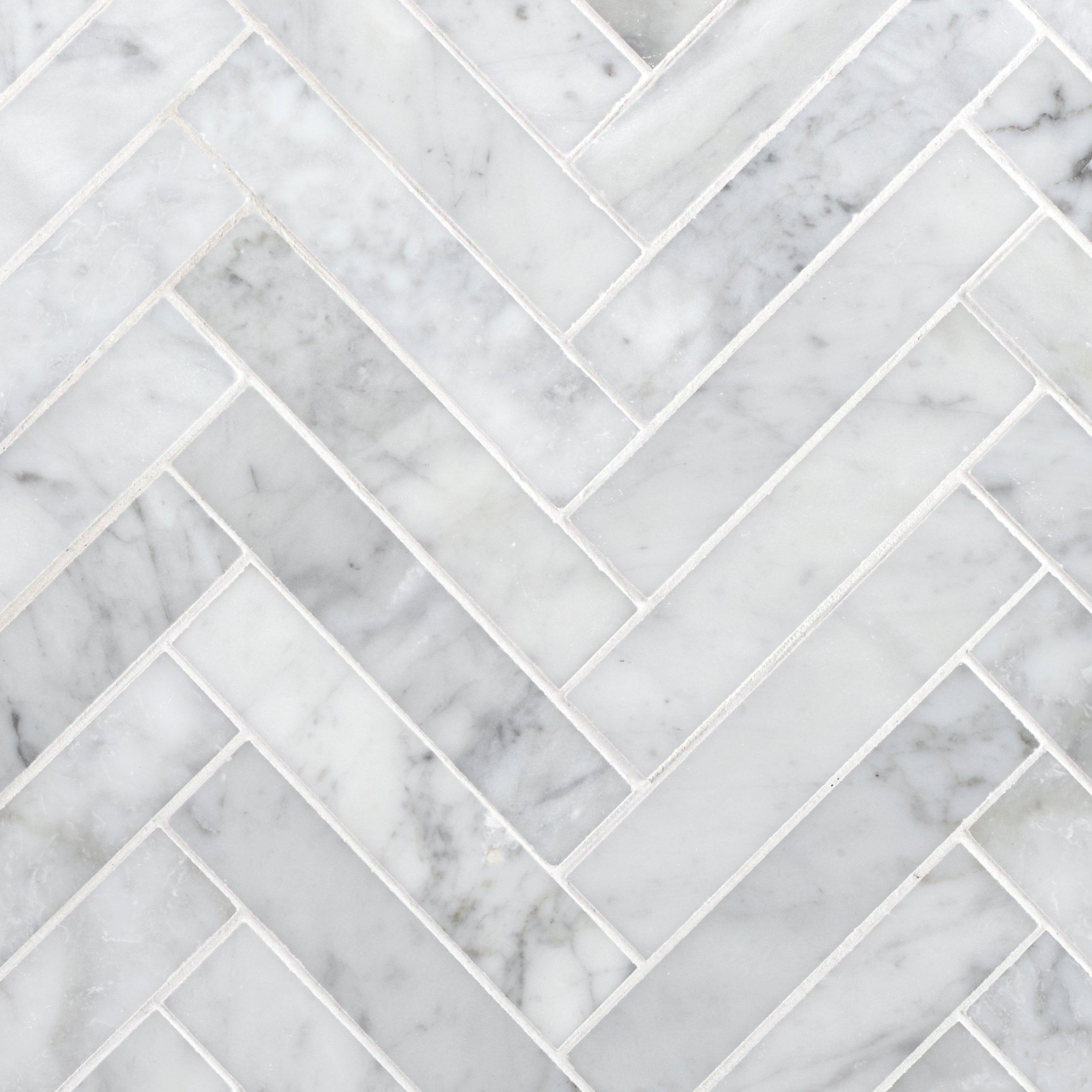 Bianco Carrara Herringbone Honed Marble Mosaic