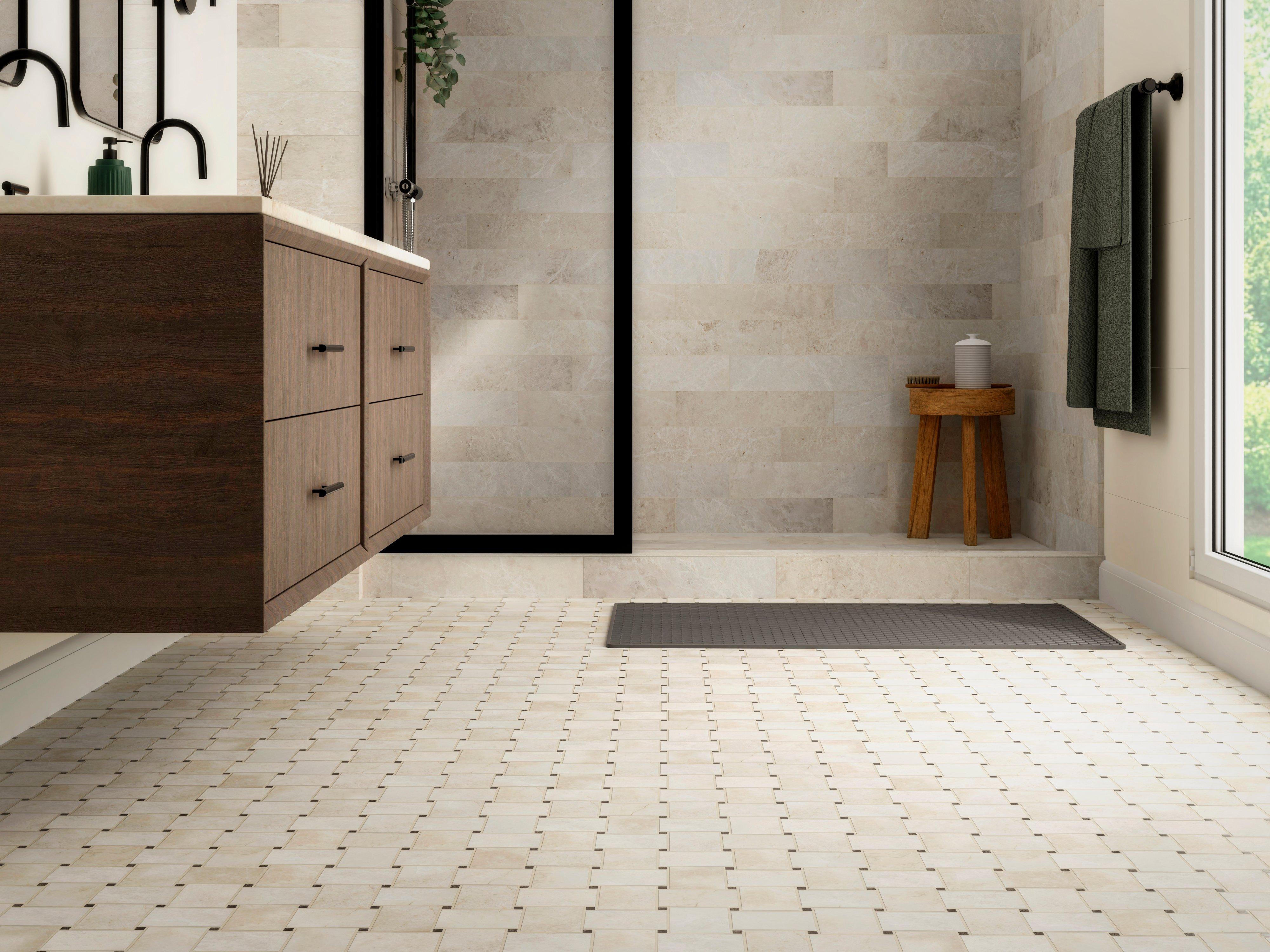 Vanilla Basket Weave Brushed Marble Mosaic