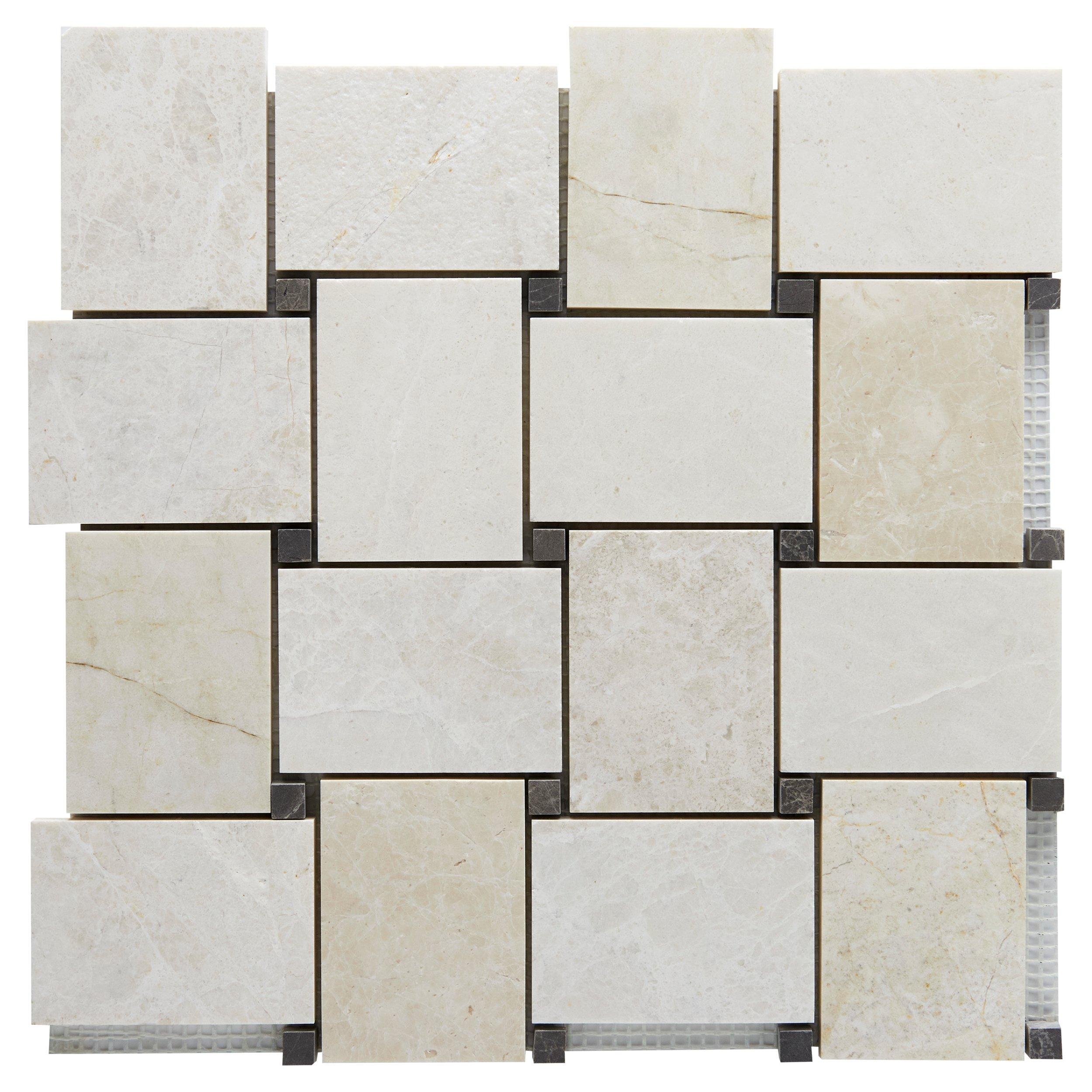 Vanilla Basket Weave Brushed Marble Mosaic