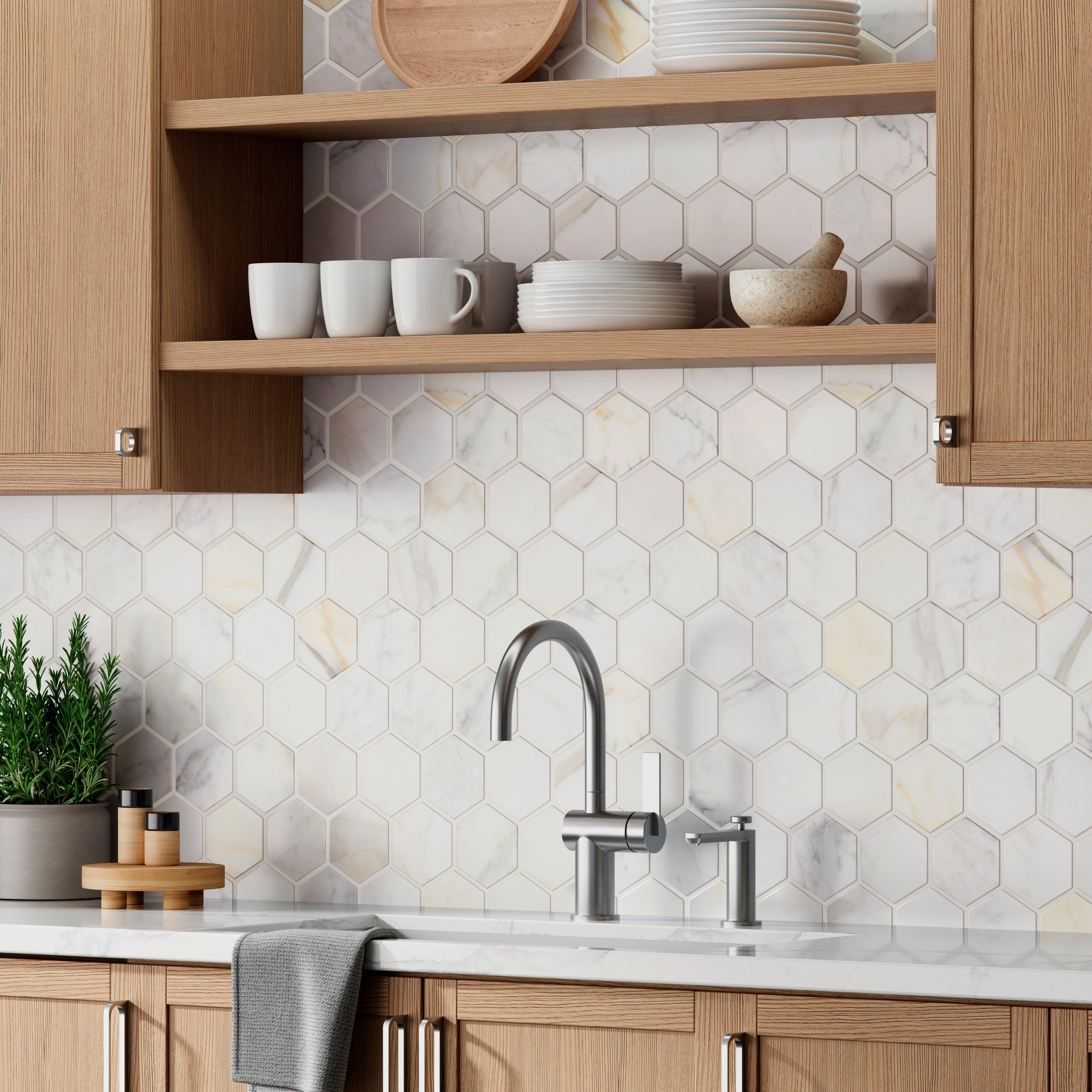 Calacatta Hexagon Honed Marble Mosaic