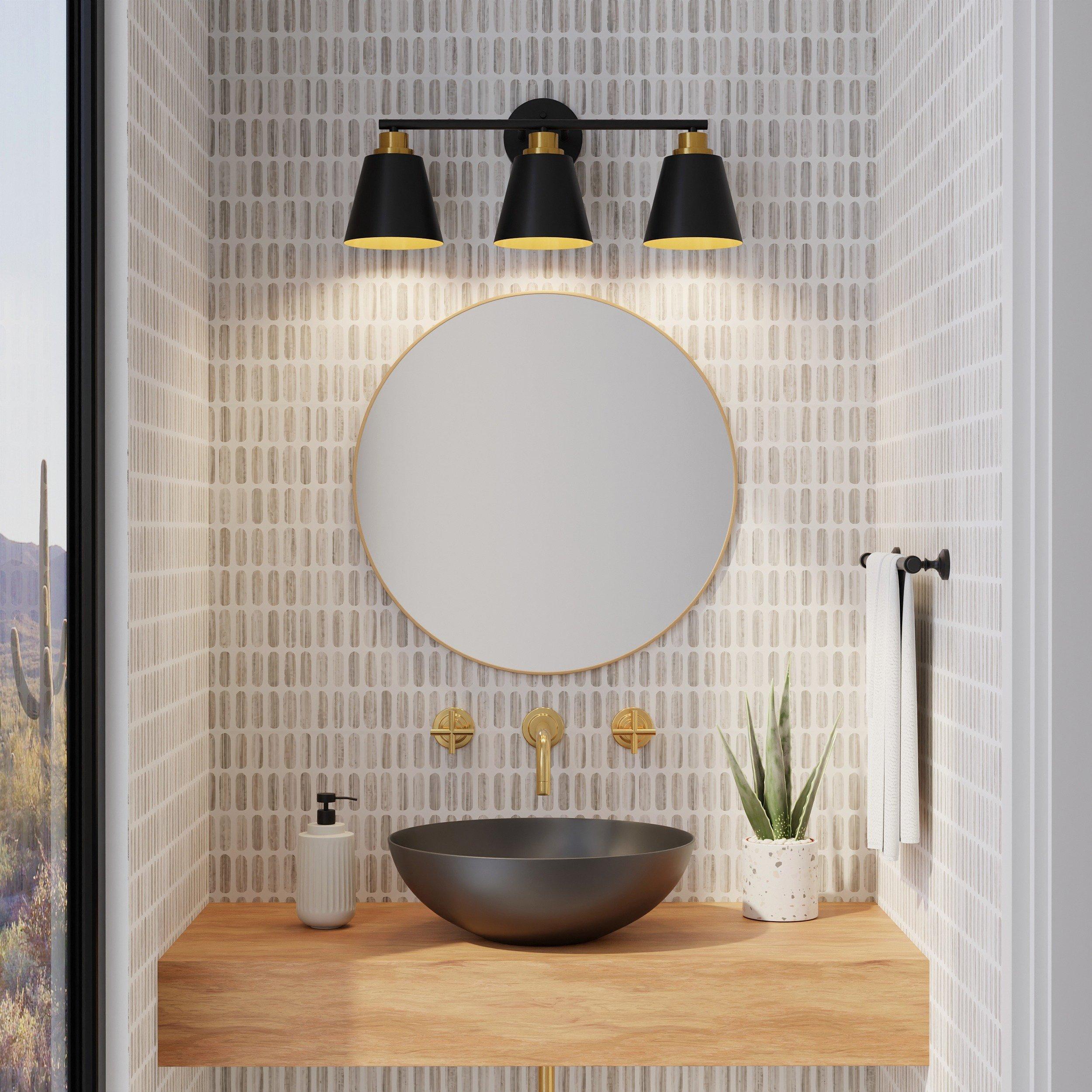 Palo Matte Black and Brushed Gold Triple Vanity Light