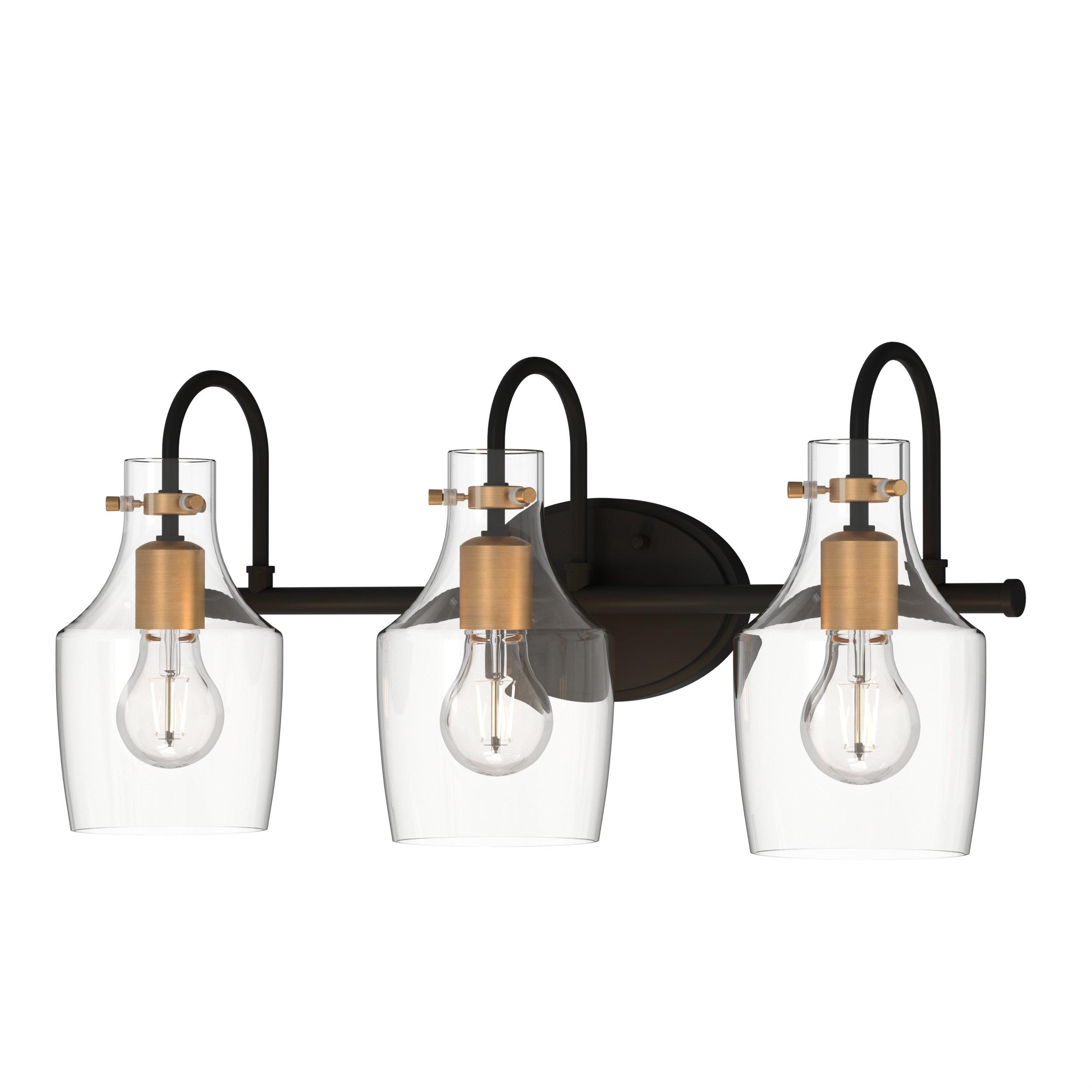 Kenedy Matte Black and Brushed Gold Triple Vanity Light