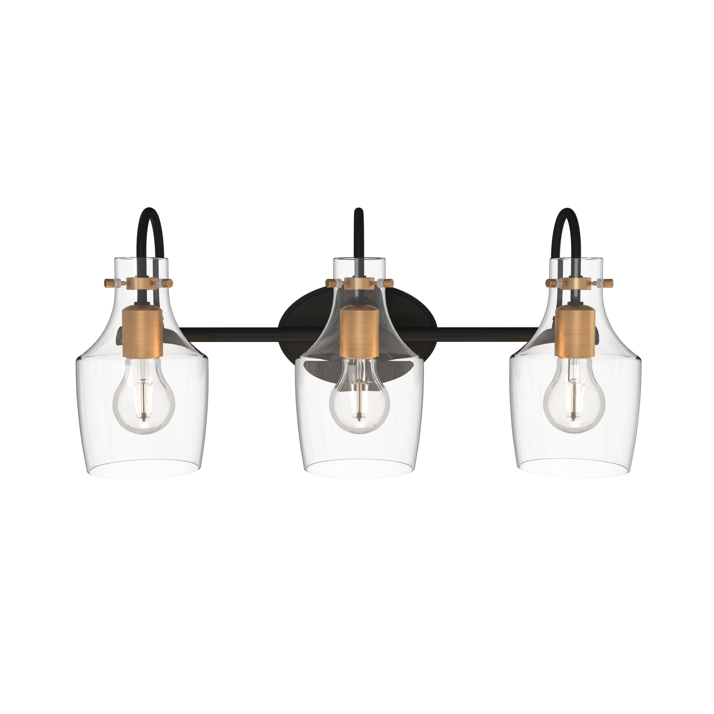 Kenedy Matte Black and Brushed Gold Triple Vanity Light