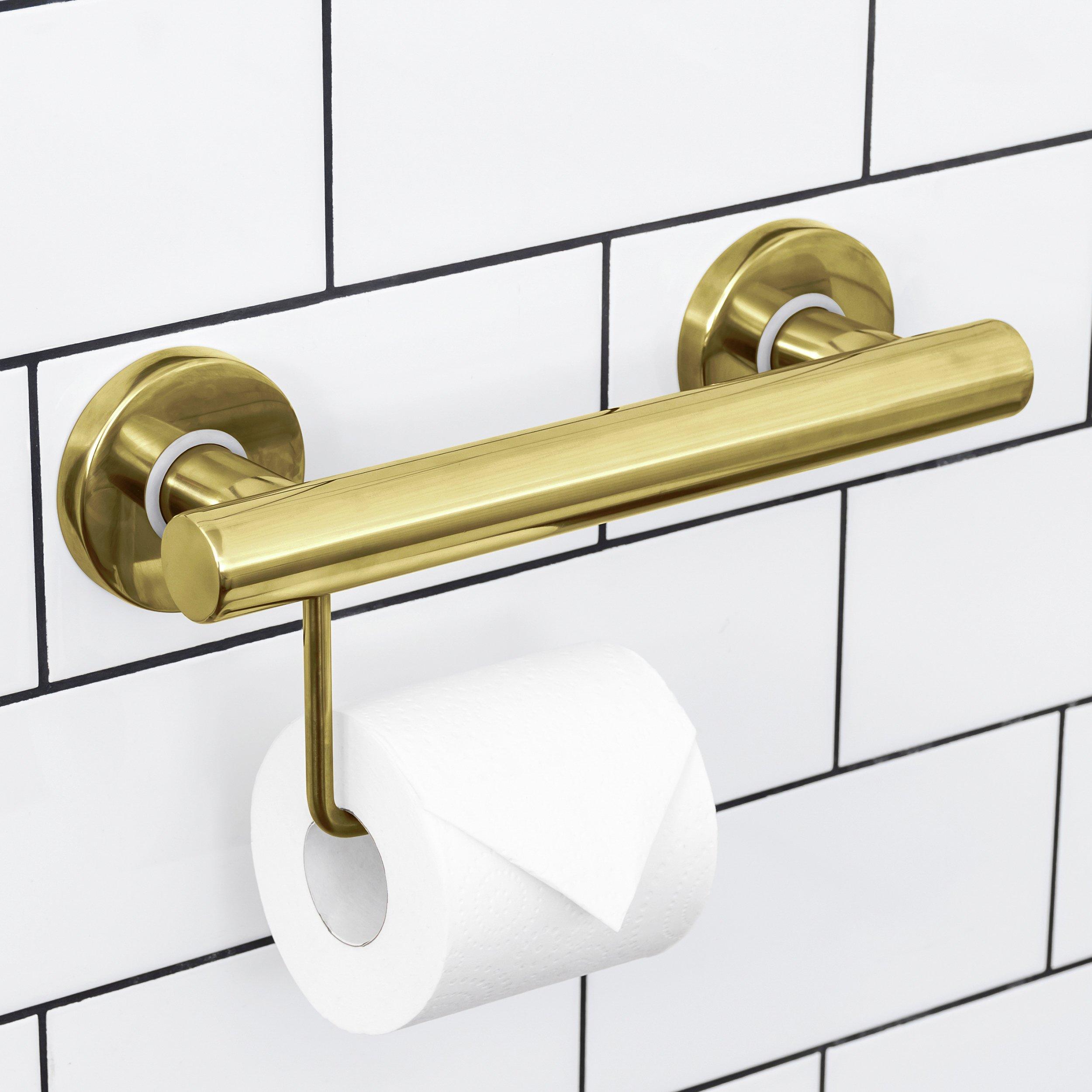 Brushed Gold 9 in. ADA Compliant Grab Bar with Toilet Paper Holder