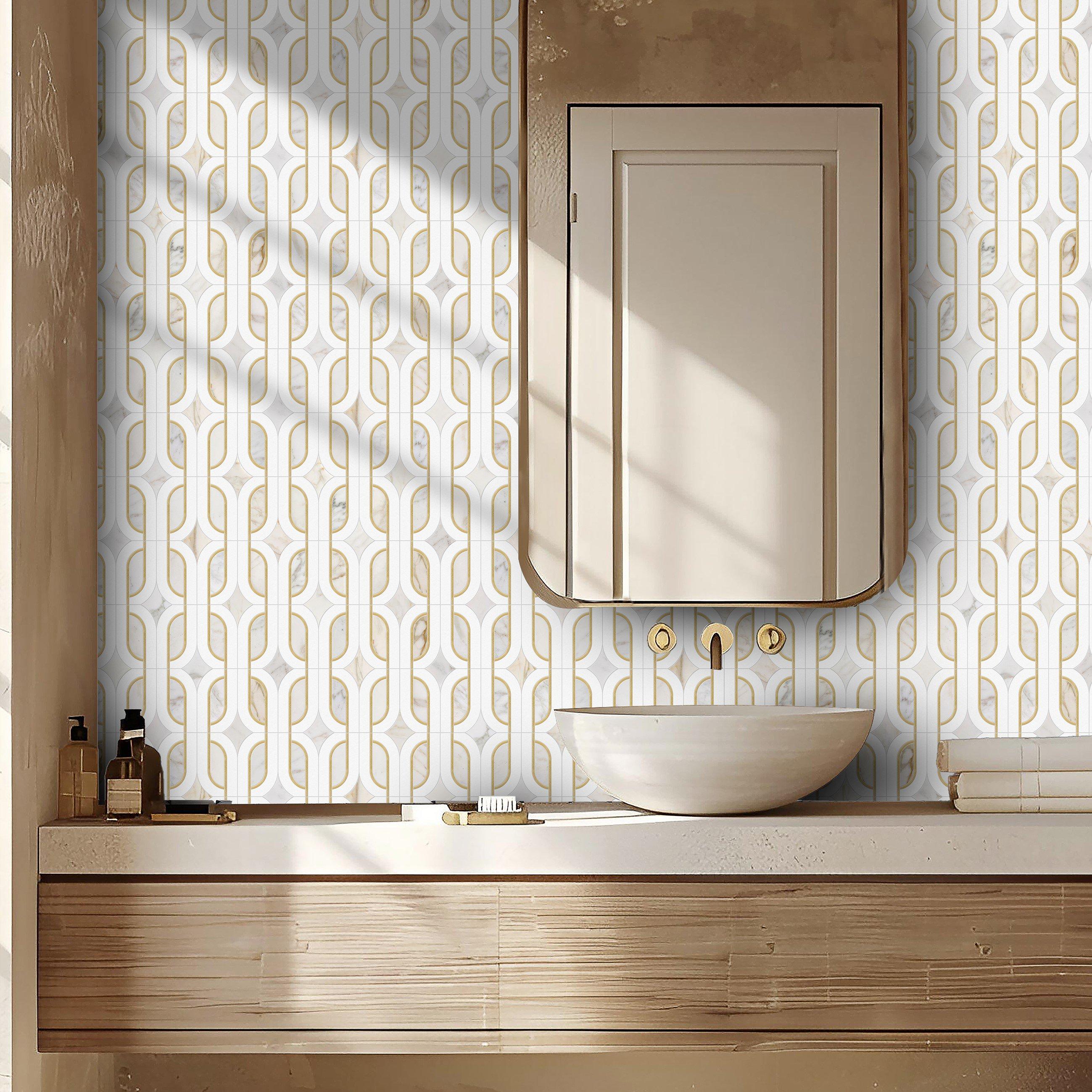 Regency Calacatta Brass Waterjet Polished Marble Mosaic