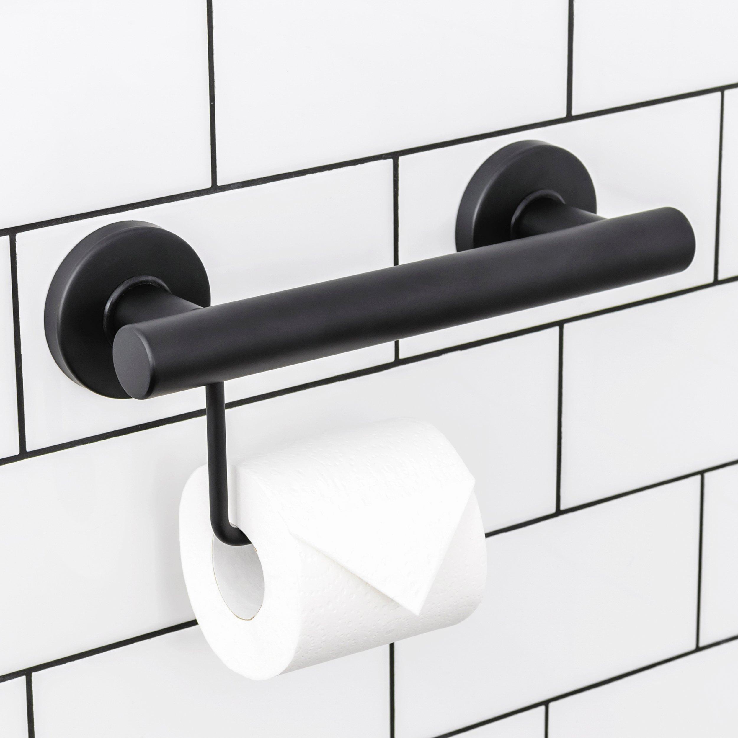 Matte Black 9 in. ADA Compliant Grab Bar with Toilet Paper Holder