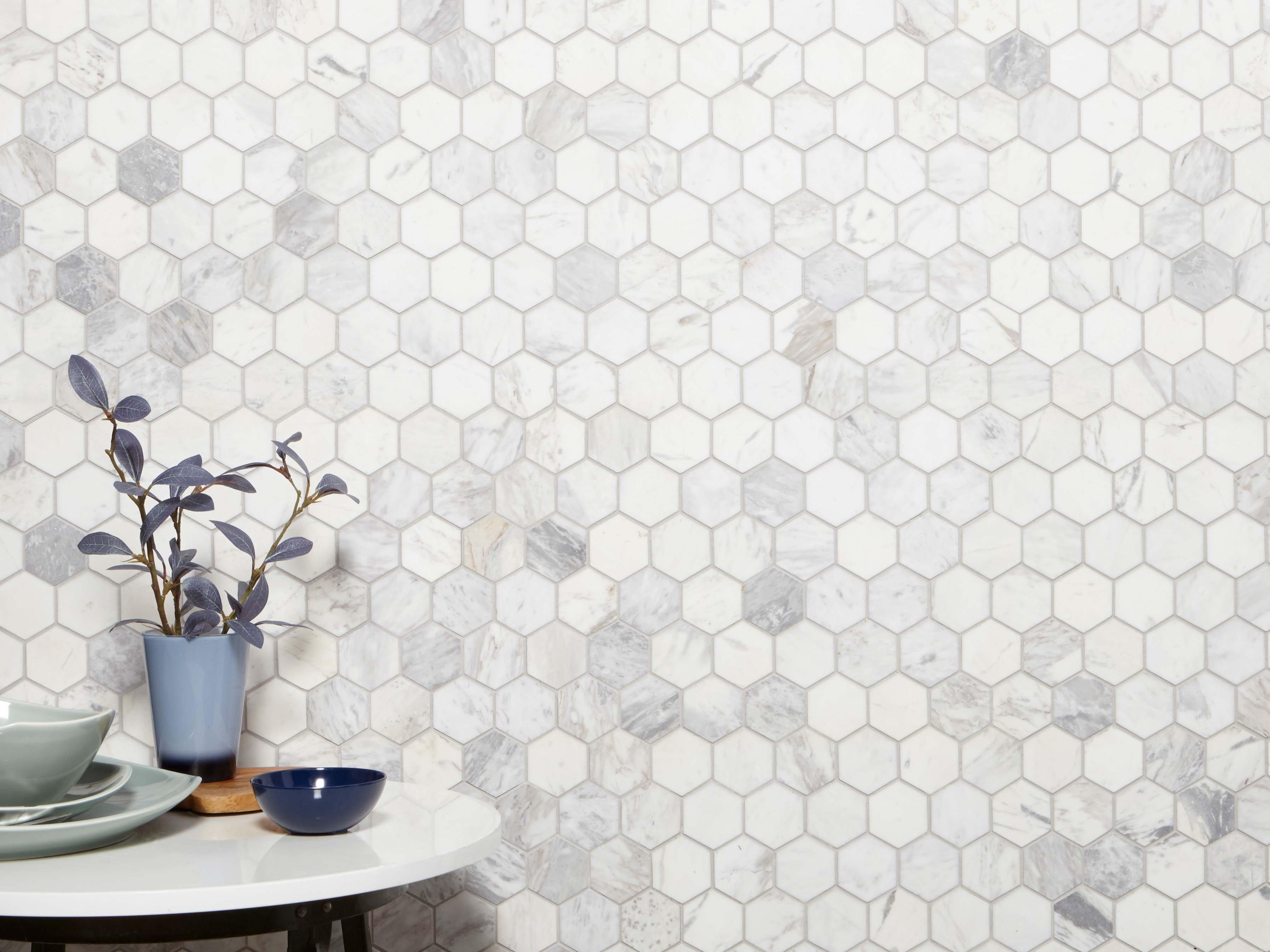 Volakas Hexagon Honed Marble Mosaic