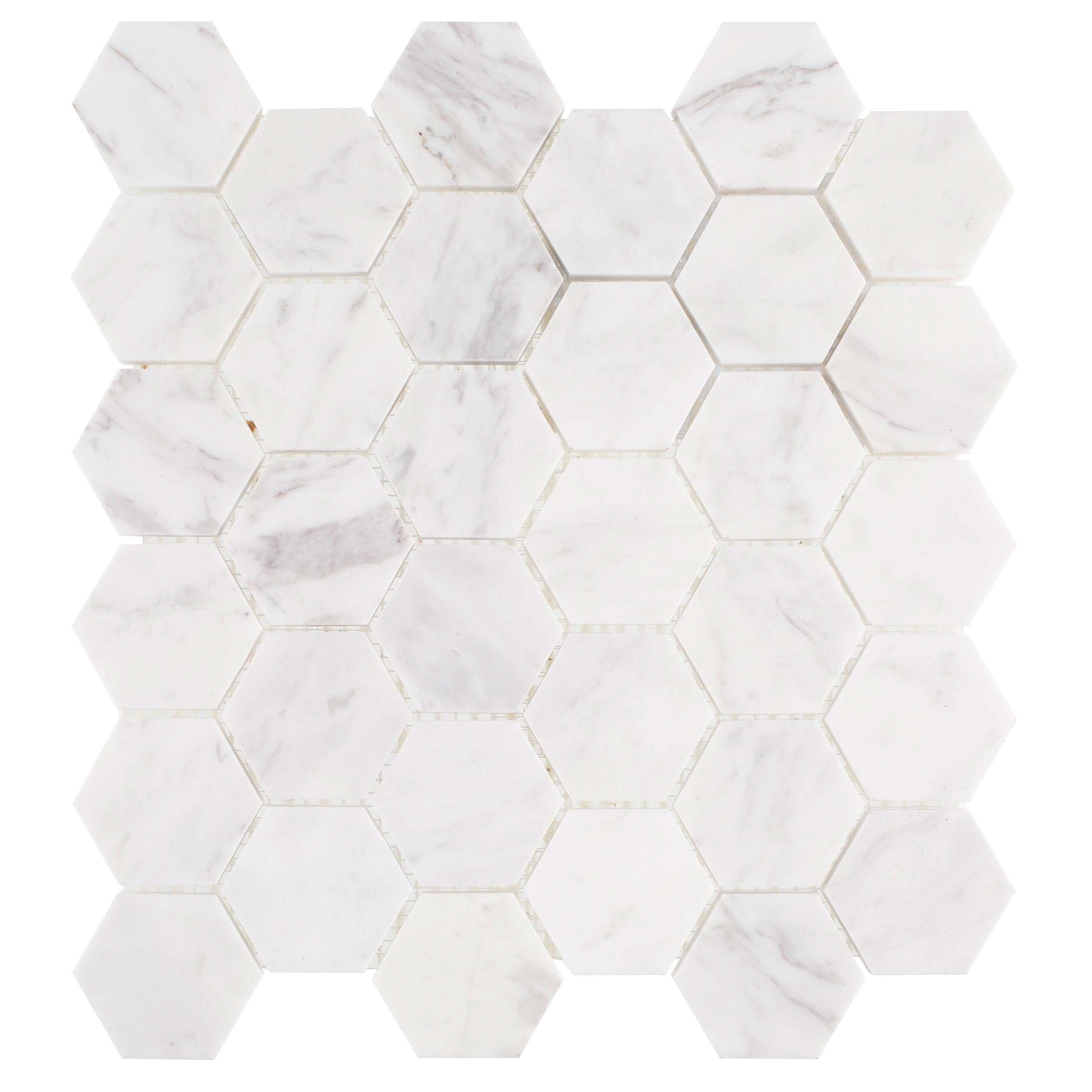 Volakas Hexagon Honed Marble Mosaic