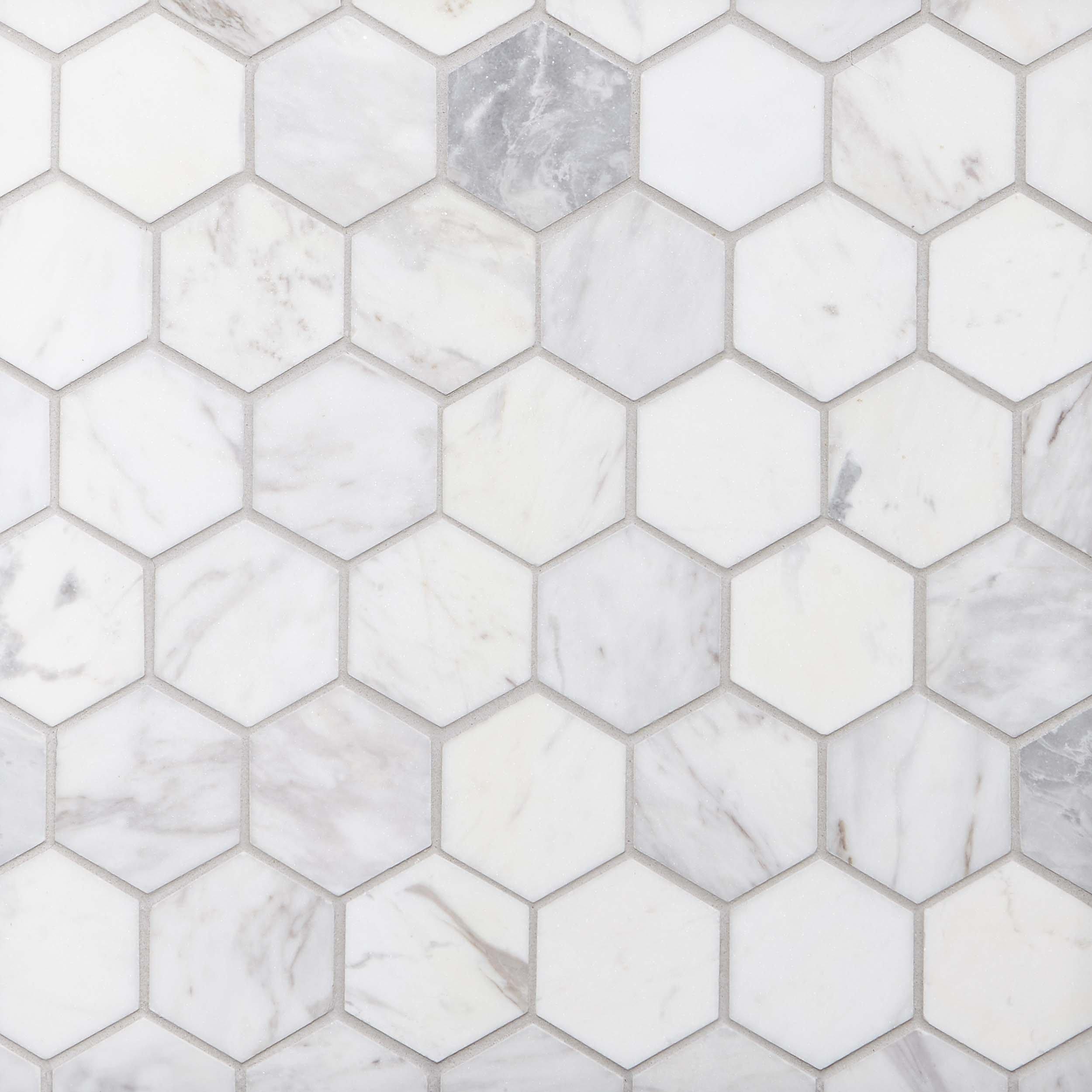Volakas Hexagon Honed Marble Mosaic
