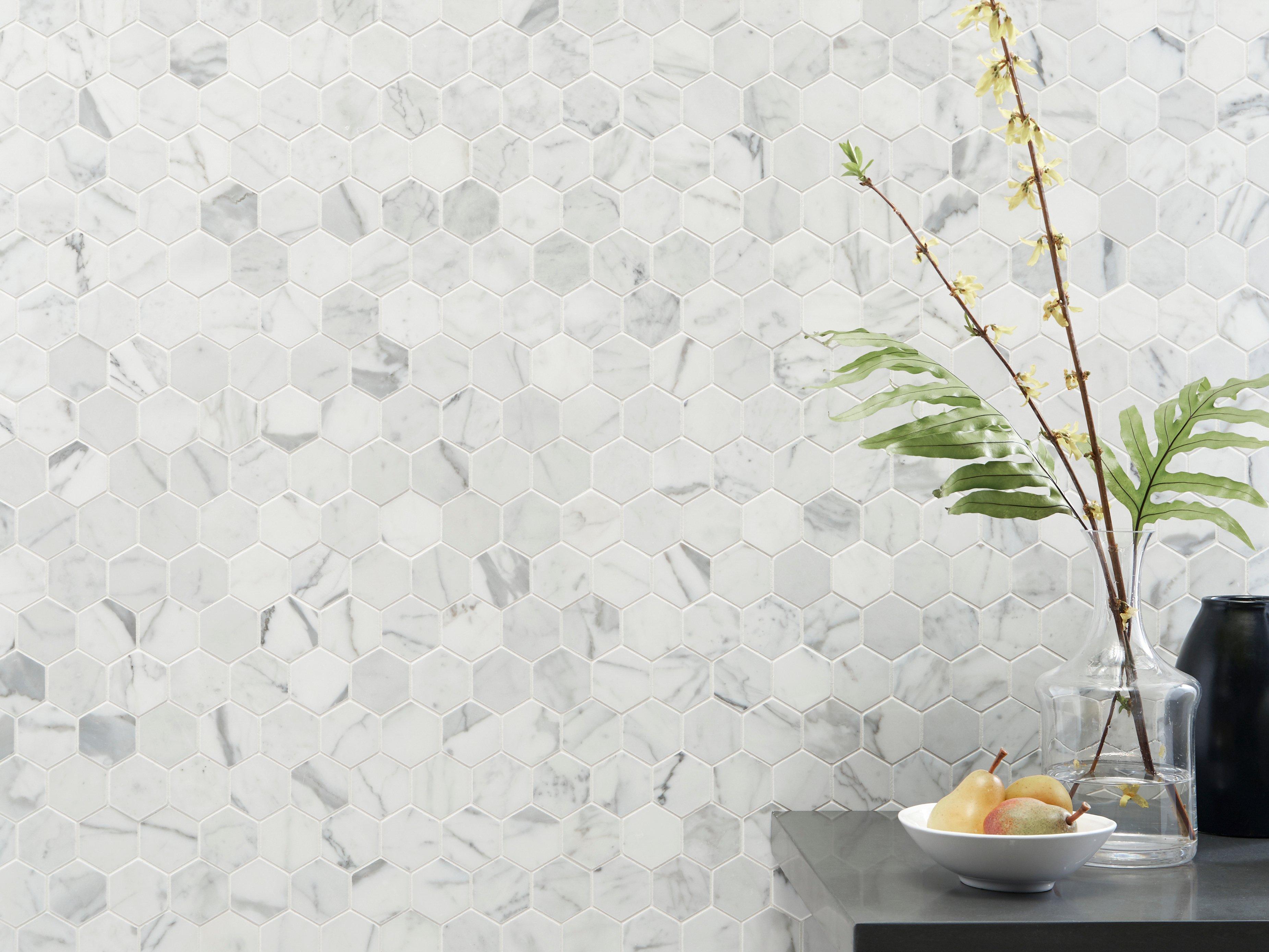 Statuario Hexagon Honed Marble Mosaic