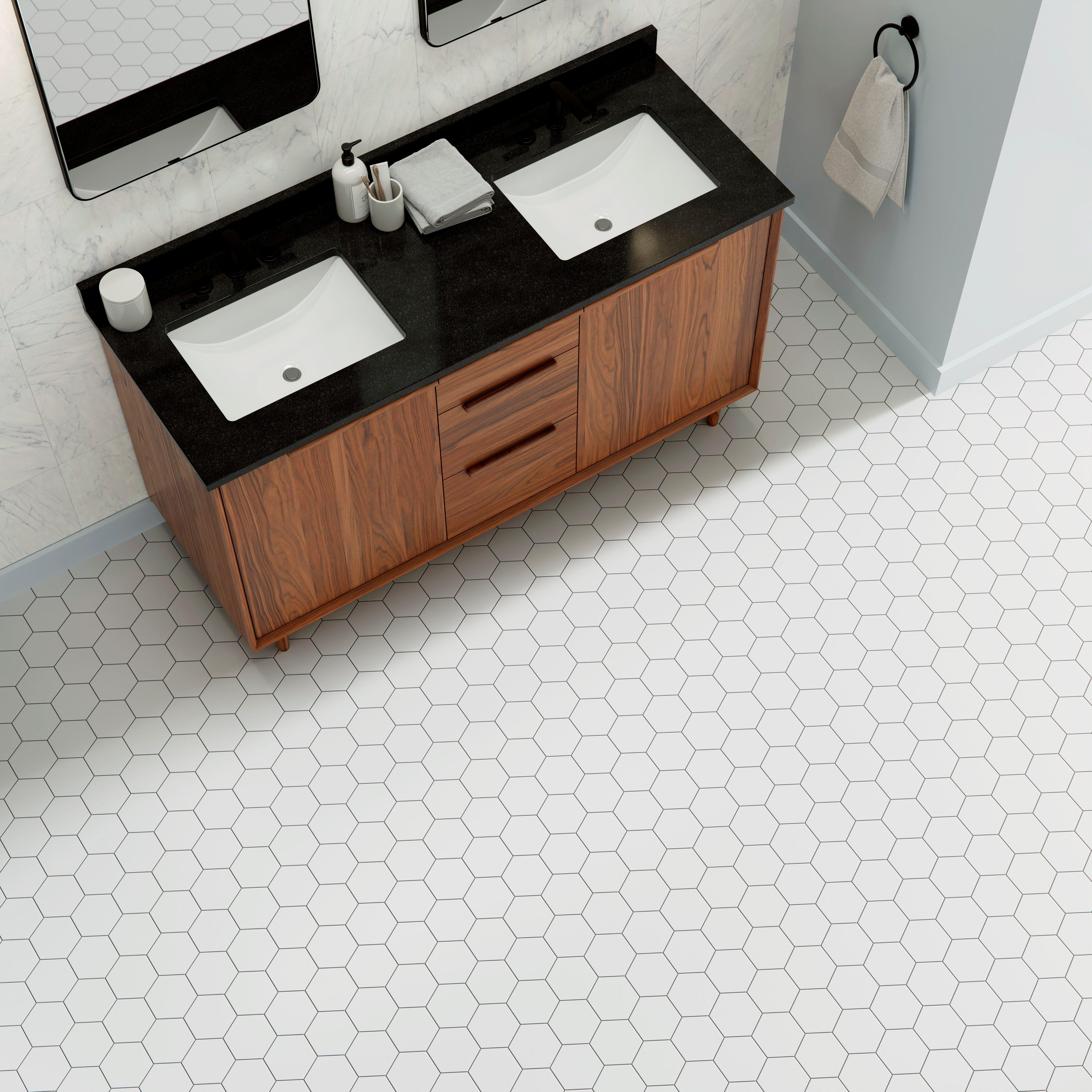 Thassos Hexagon Honed Mosaic