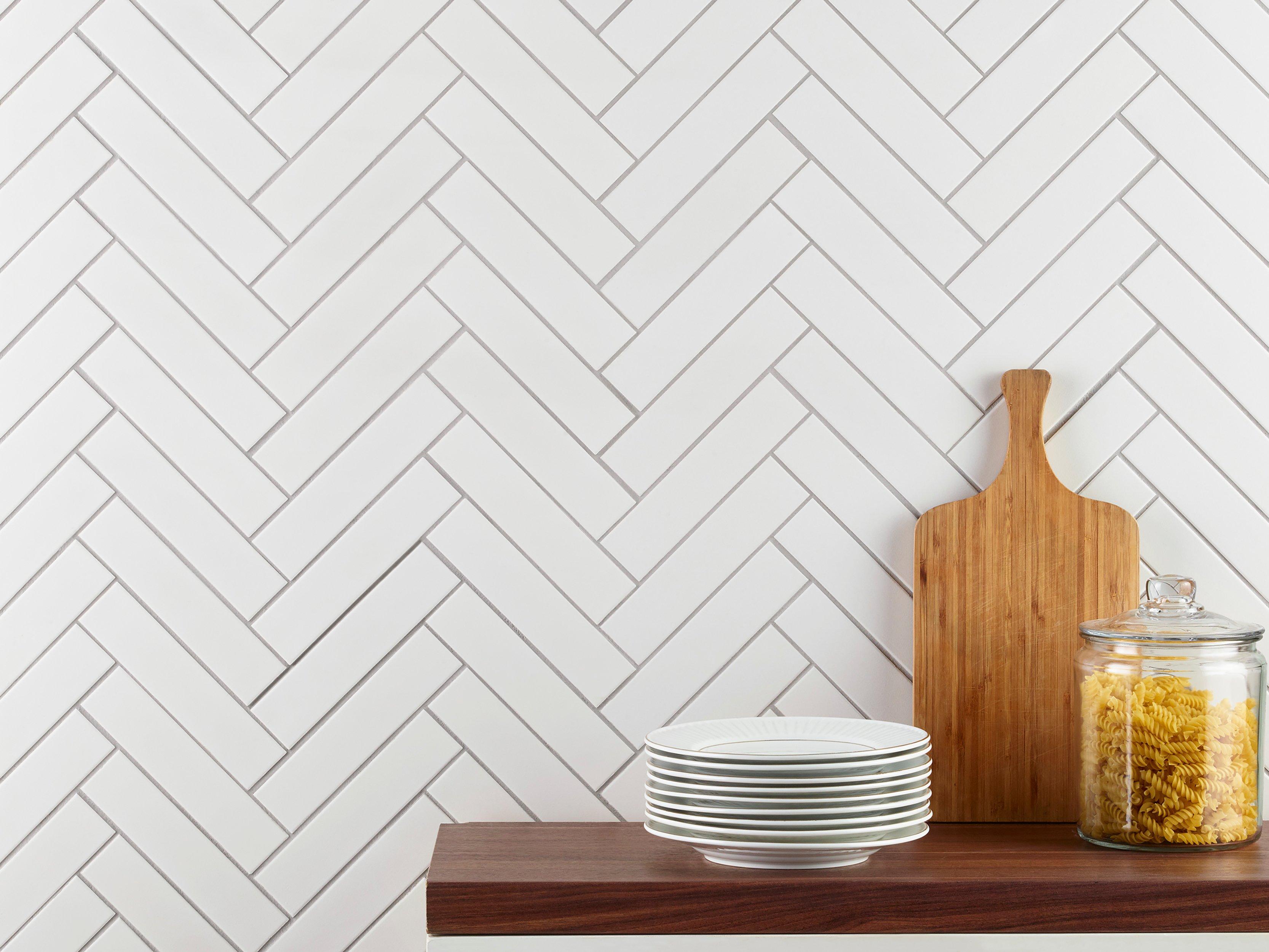 White Herringbone Unglazed Porcelain Mosaic