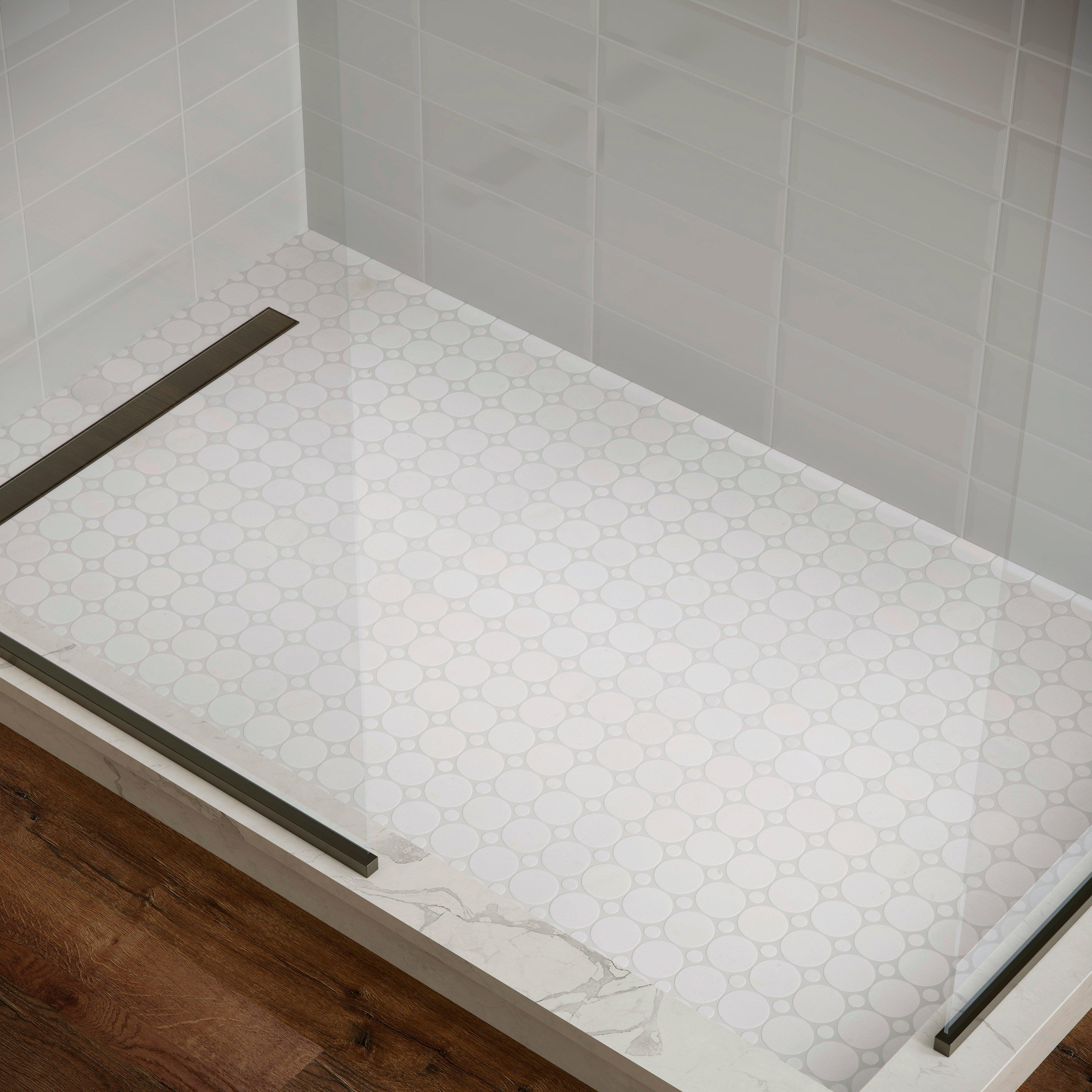 Thassos Circle Honed Marble Mosaic